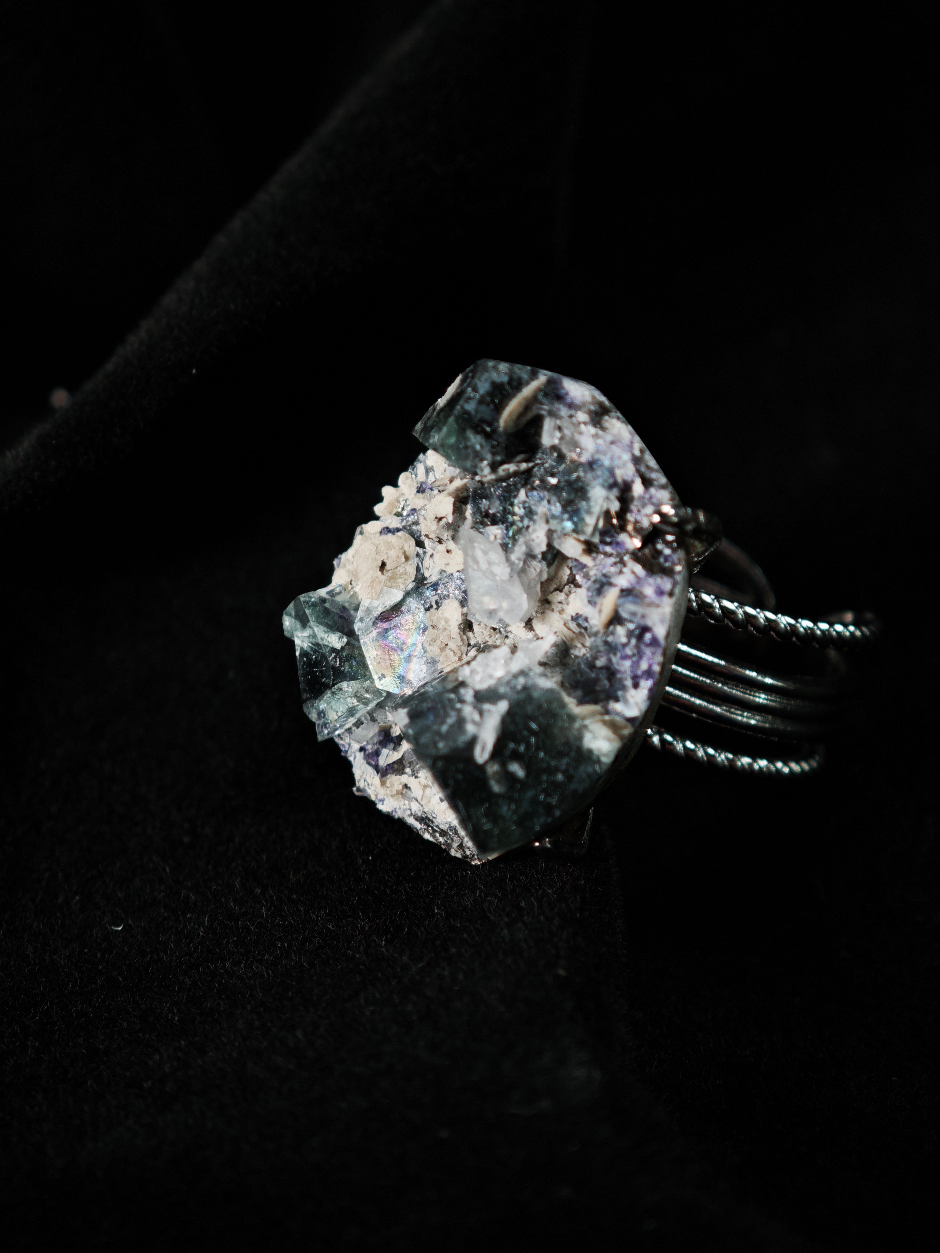 Phantom Fluorite Adjustable Ring - Natural Mineral - Solo Collection -004