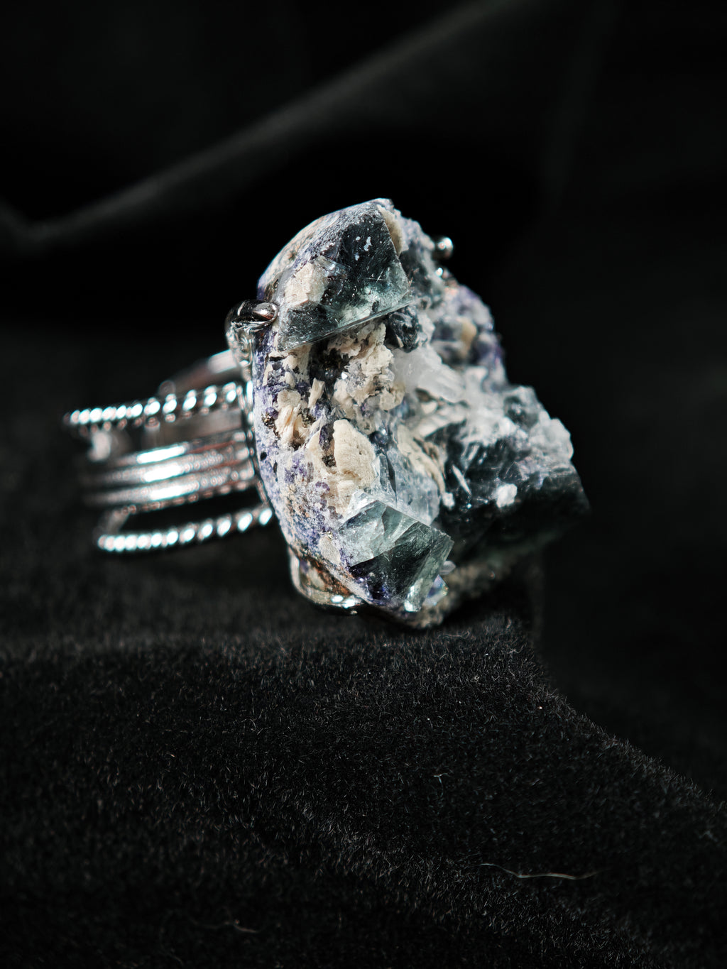 Phantom Fluorite Adjustable Ring - Natural Mineral - Solo Collection -004