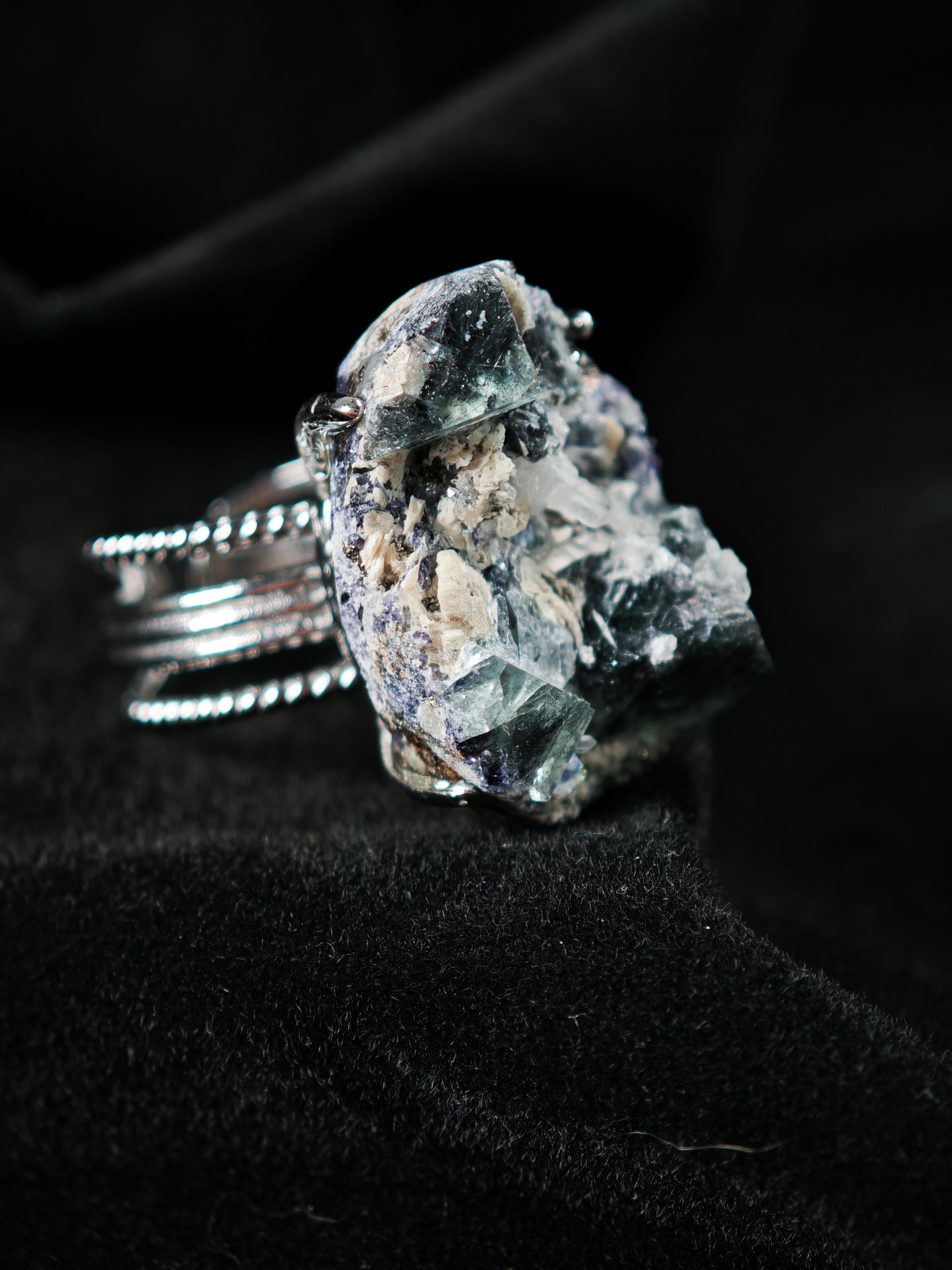 Phantom Fluorite Adjustable Ring - Natural Mineral - Solo Collection -004