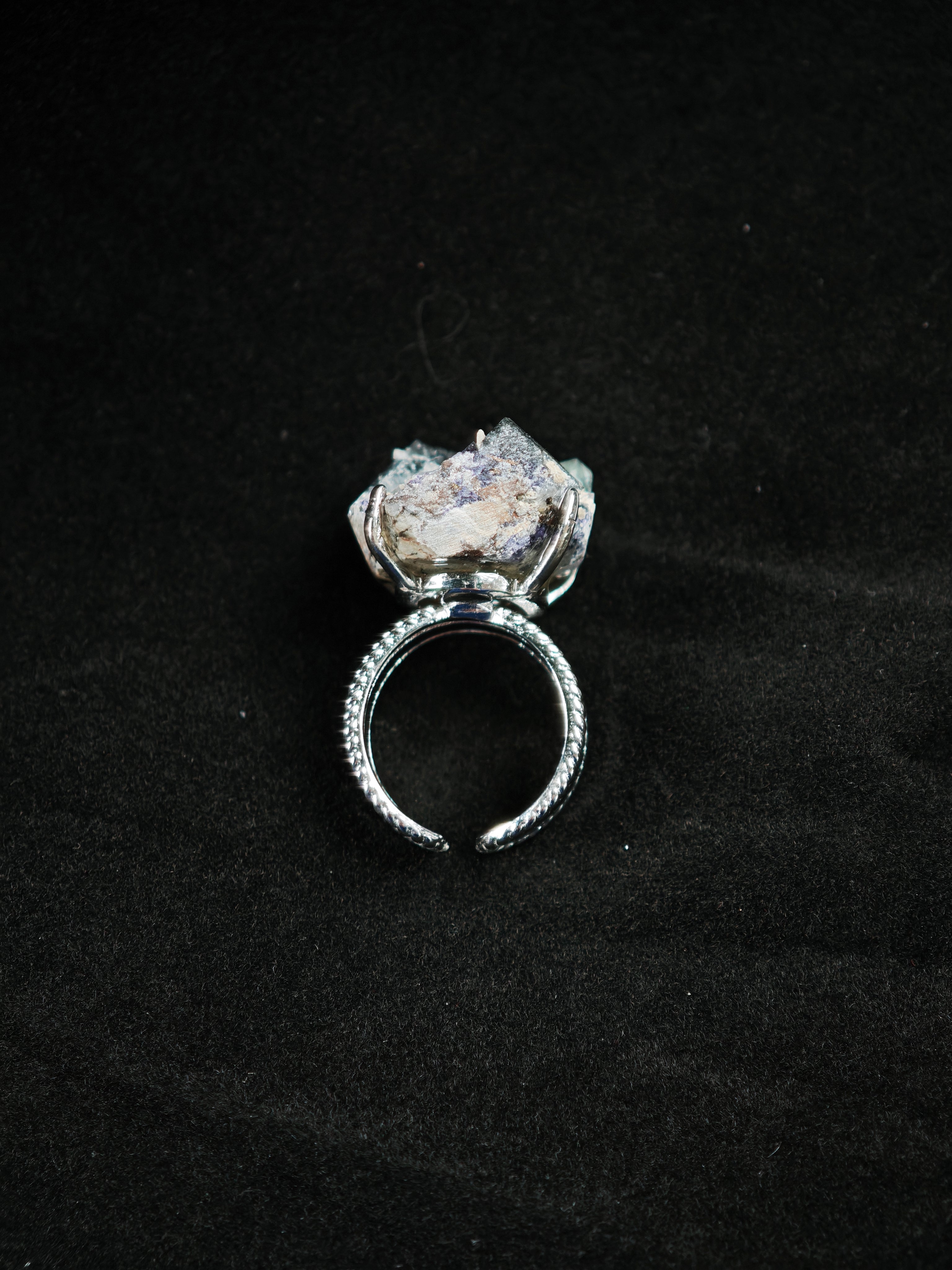 Phantom Fluorite Adjustable Ring - Natural Mineral - Solo Collection -004