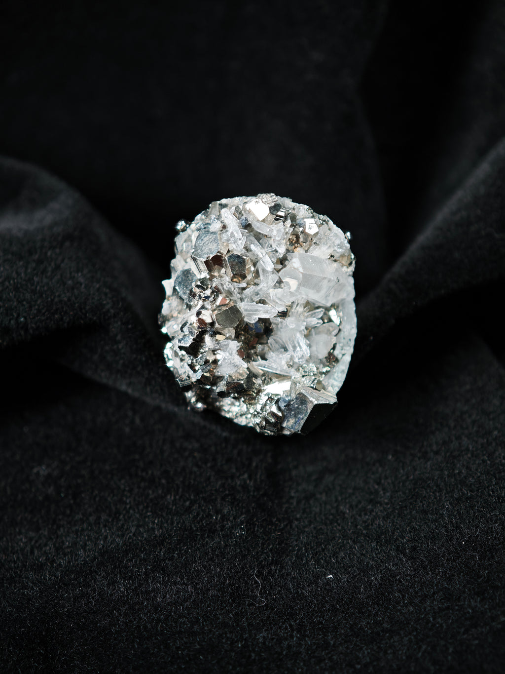 Chalcopyrite&Quartz Adjustable Ring - Natural Mineral - Solo Collection -005