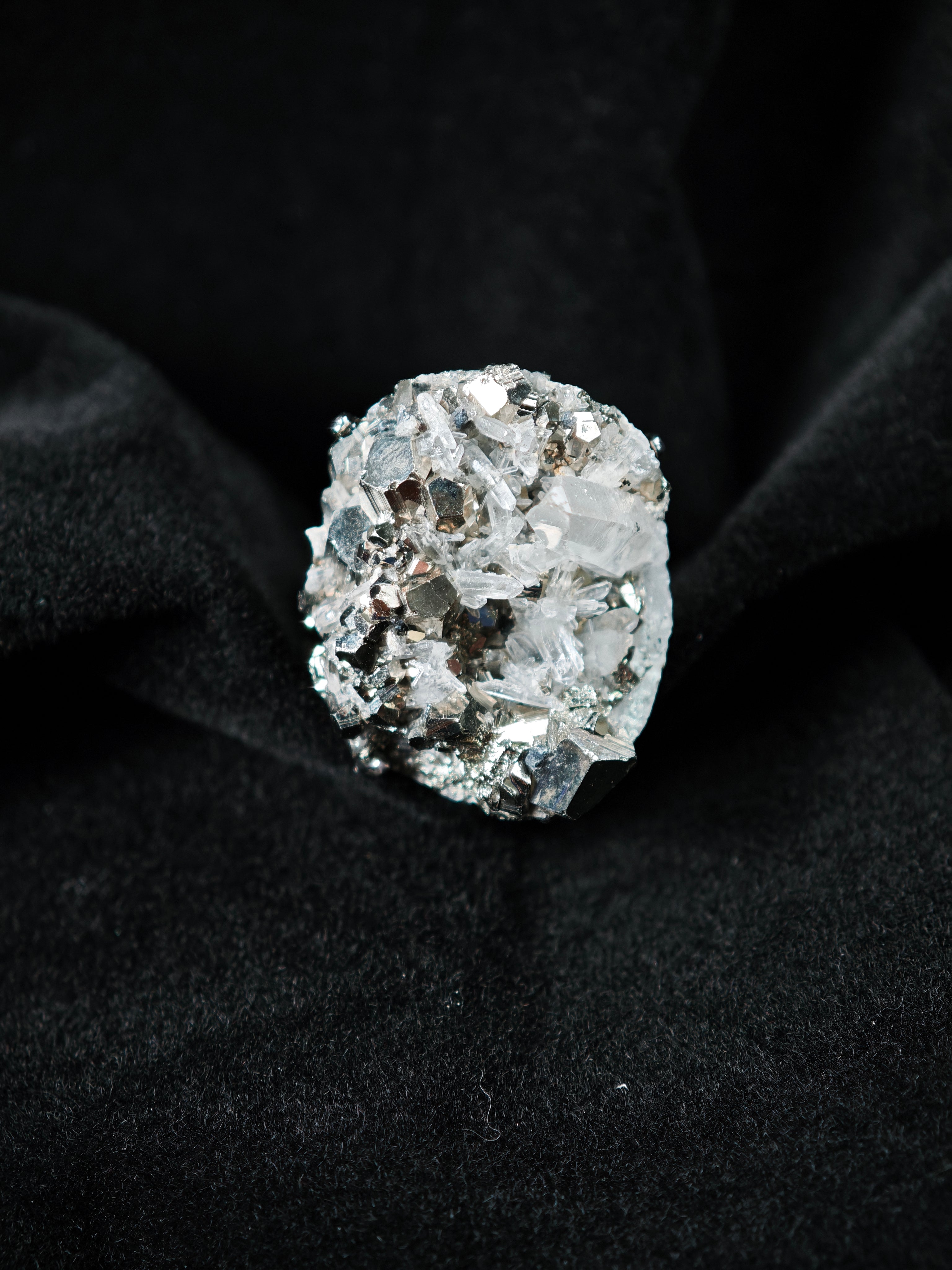 Chalcopyrite&Quartz Adjustable Ring - Natural Mineral - Solo Collection -005