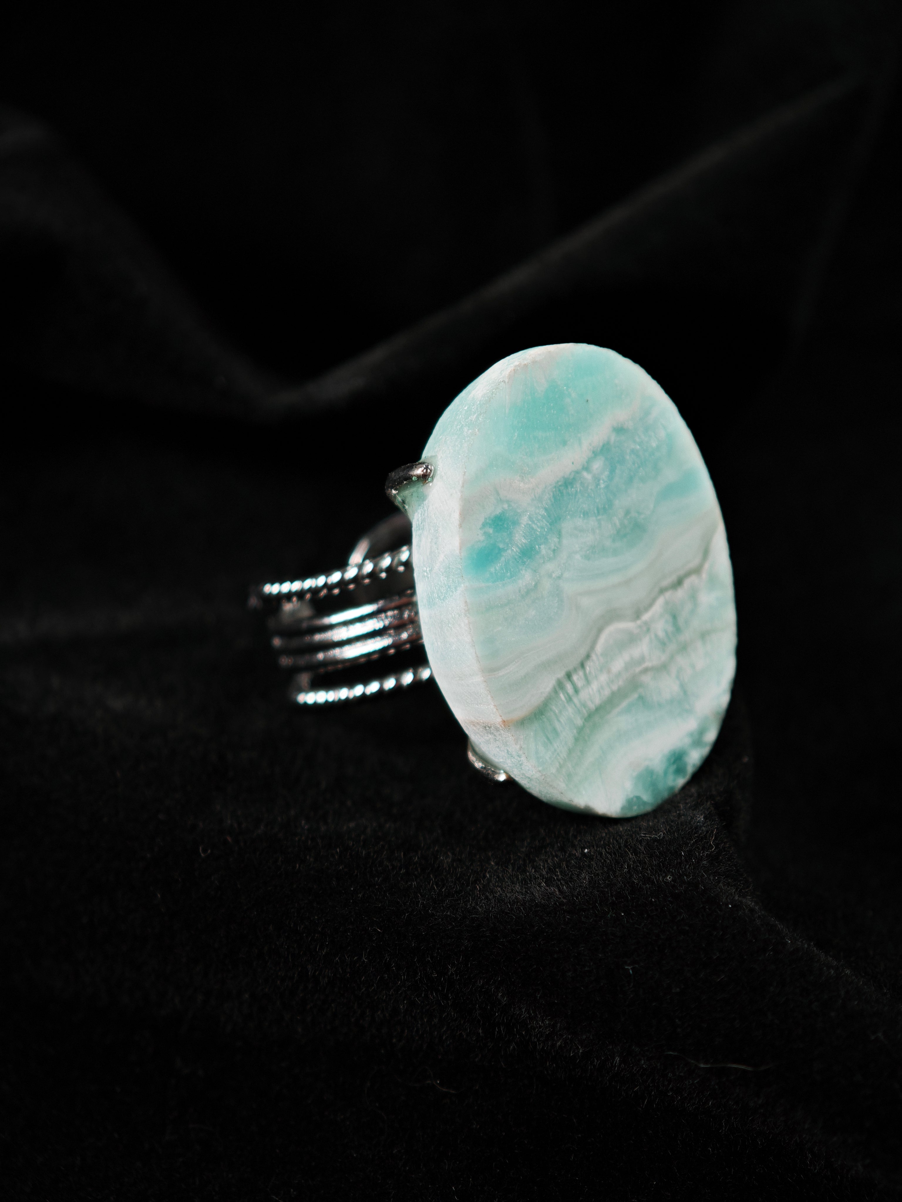 Larimar Adjustable Ring - Natural Mineral - Solo Collection -007