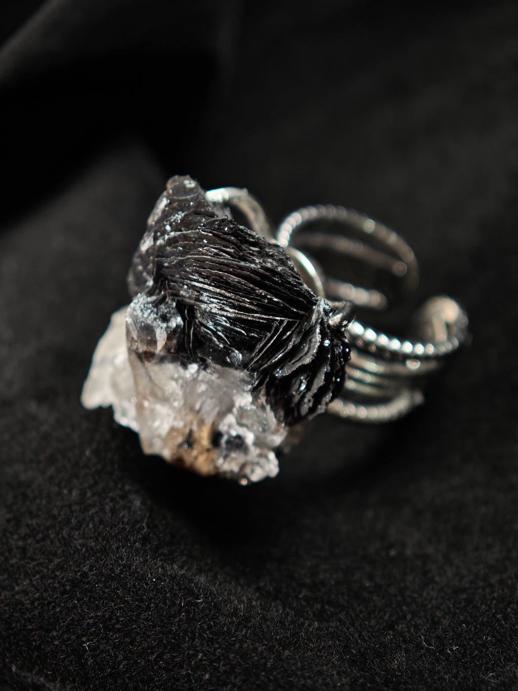 Specular&Crystal Adjustable Ring - Natural Mineral - Solo Collection -009