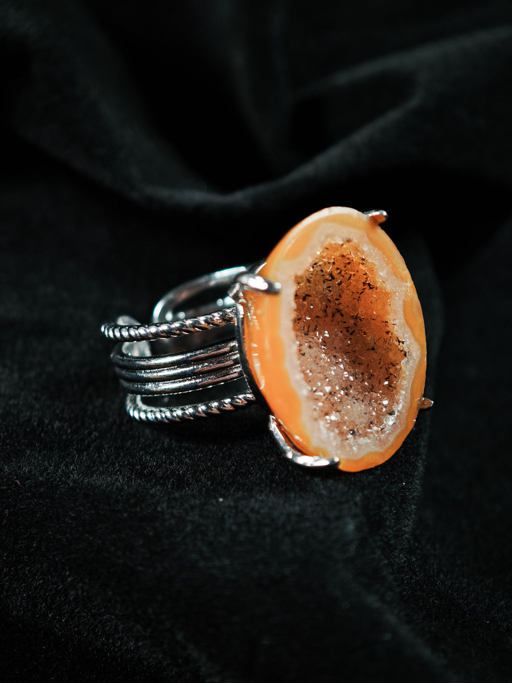 geode Adjustable Ring - Natural Mineral - Solo Collection -010