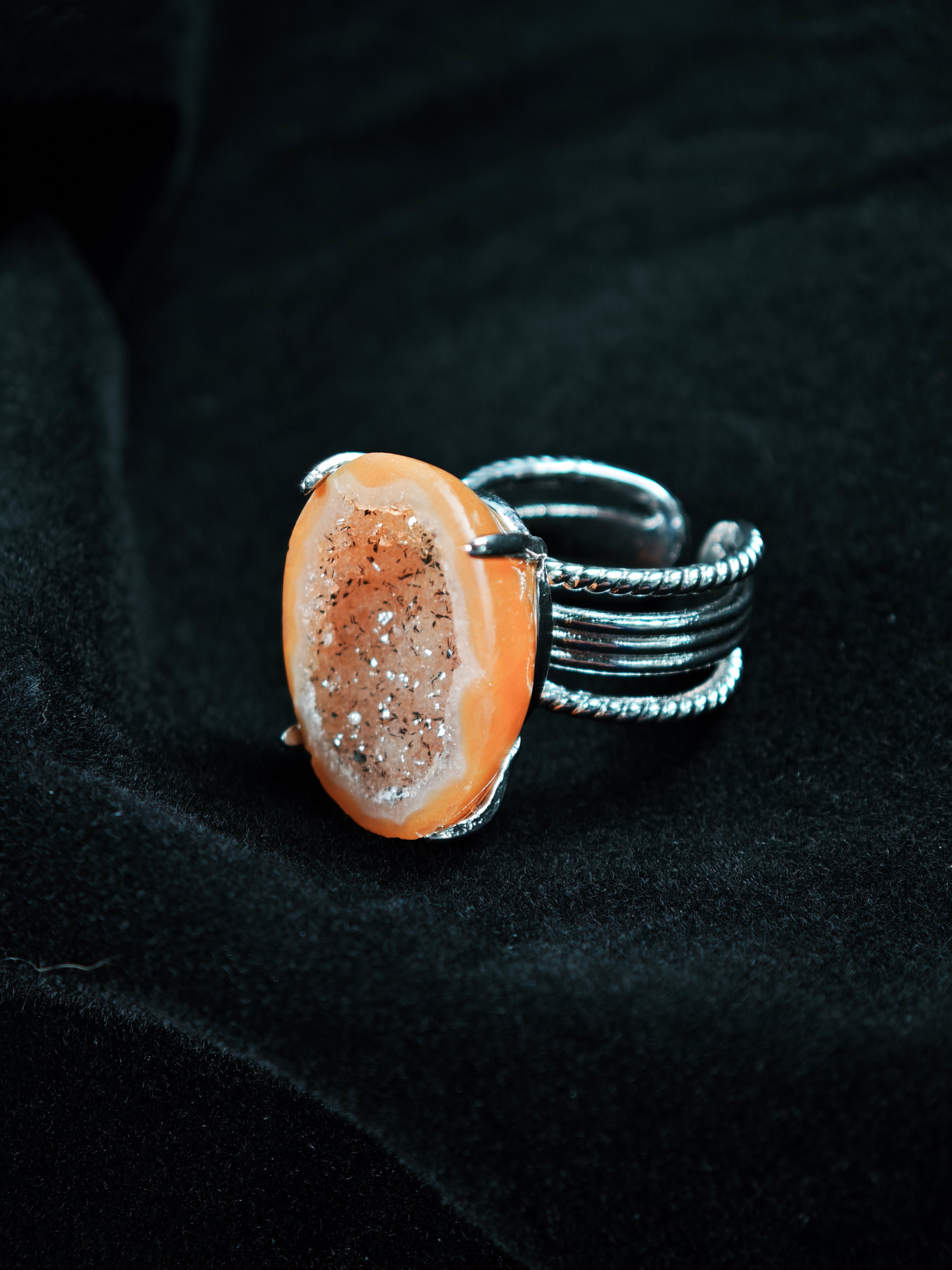 geode Adjustable Ring - Natural Mineral - Solo Collection -010