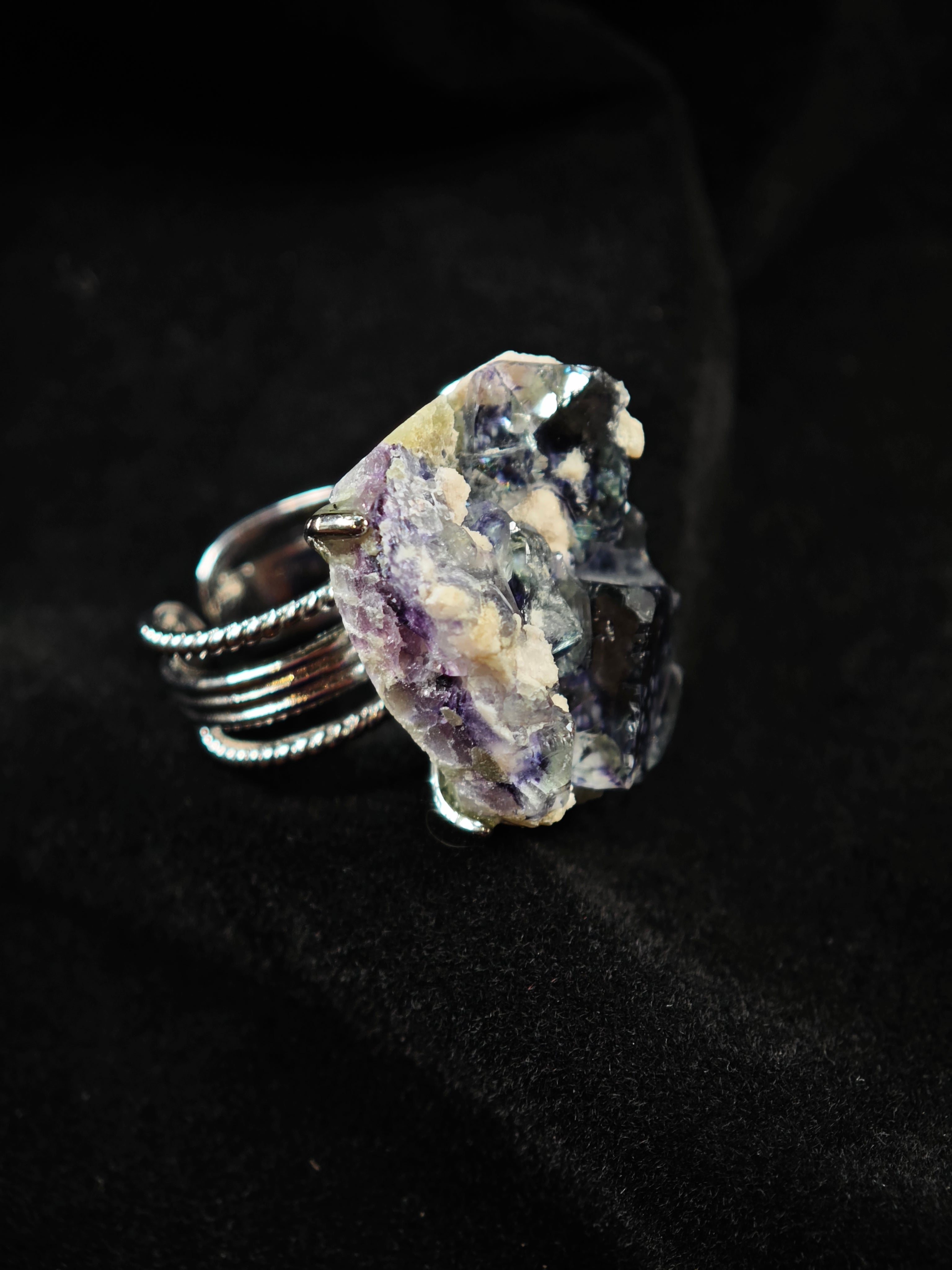 Phantom Fluorite Adjustable Ring - Natural Mineral - Solo Collection -012