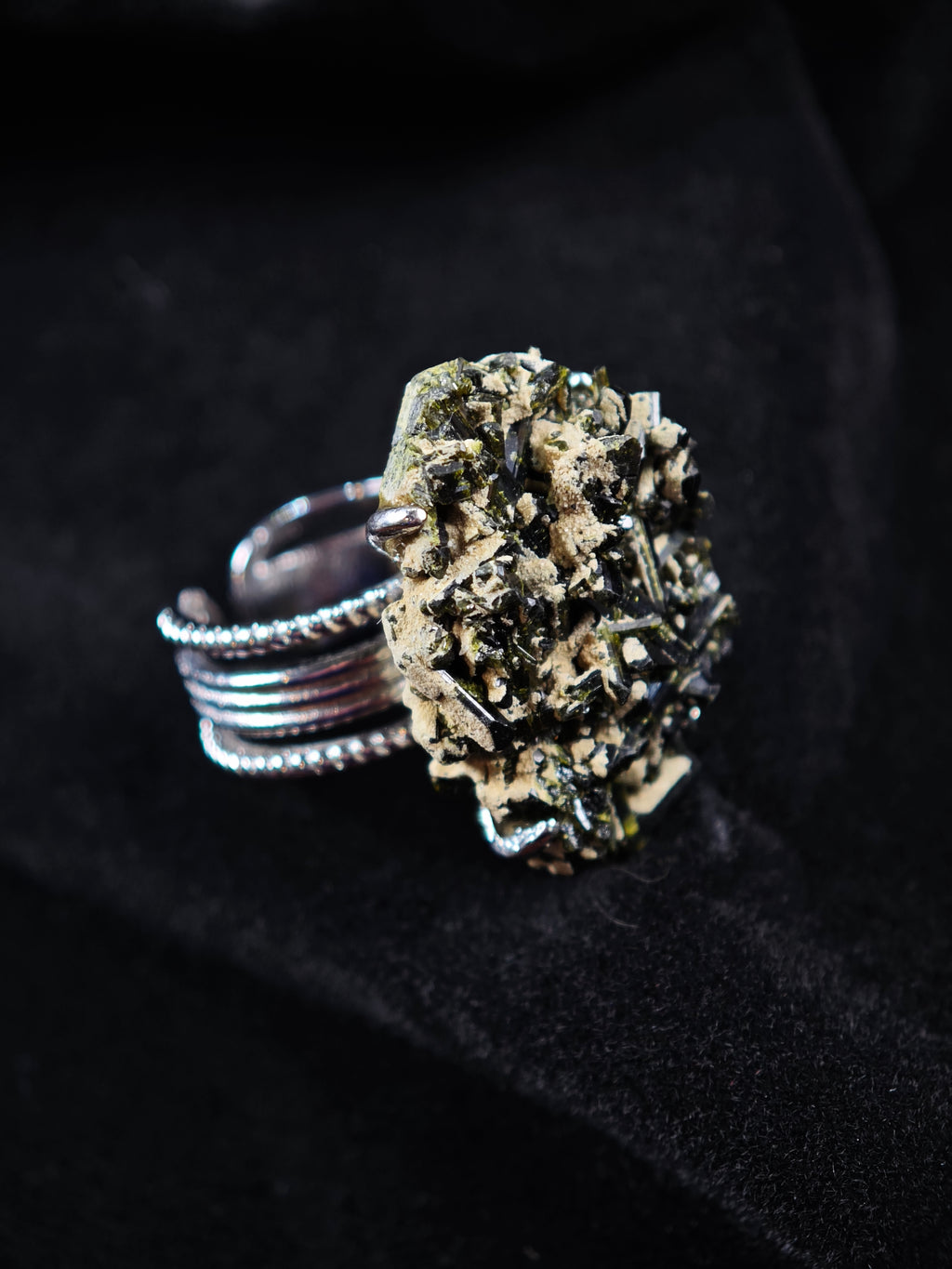 Green Tourmaline Adjustable Ring - Natural Mineral - Solo Collection -013