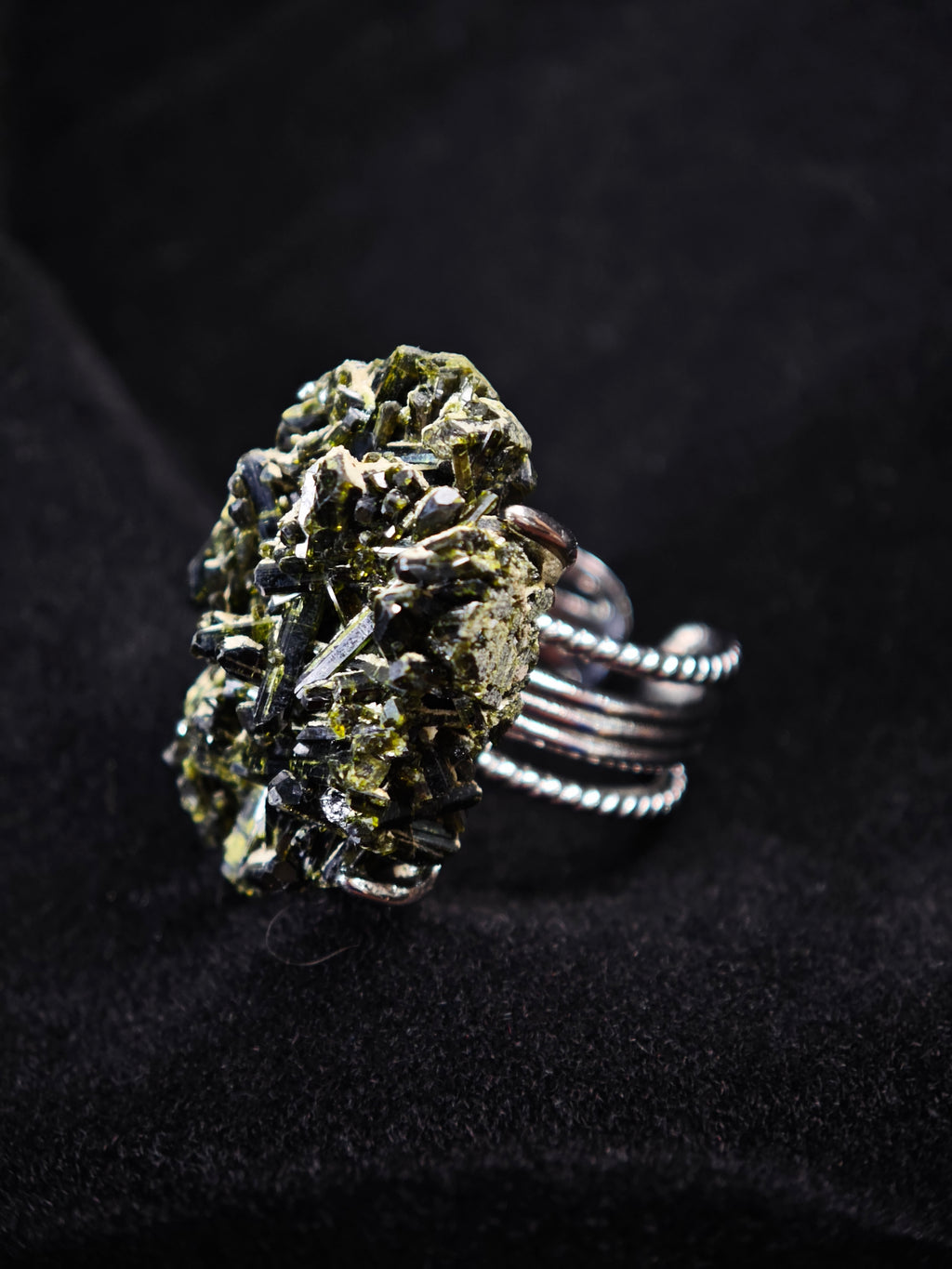 Green Tourmaline Adjustable Ring - Natural Mineral - Solo Collection -013