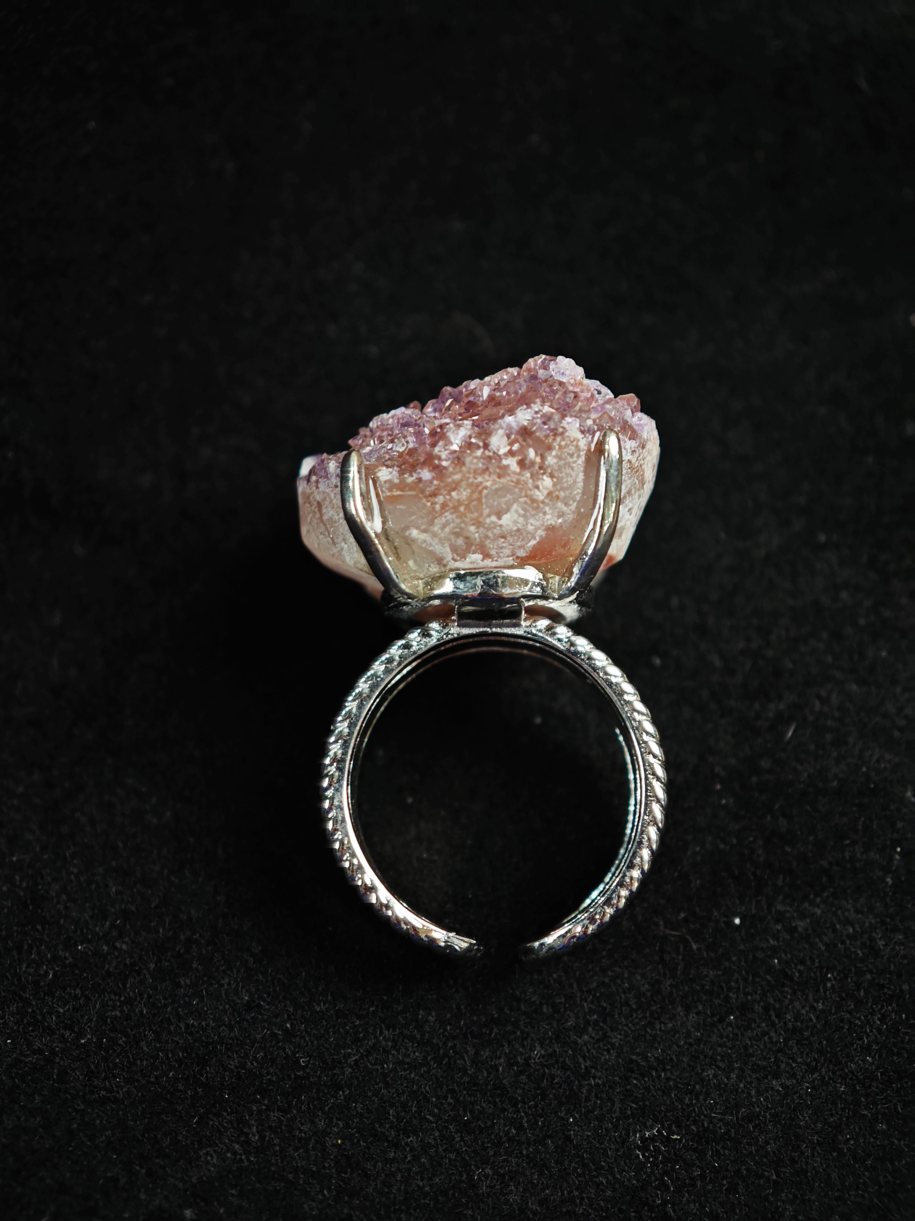 Druzy Quartz Adjustable Ring - Natural Mineral - Solo Collection -014