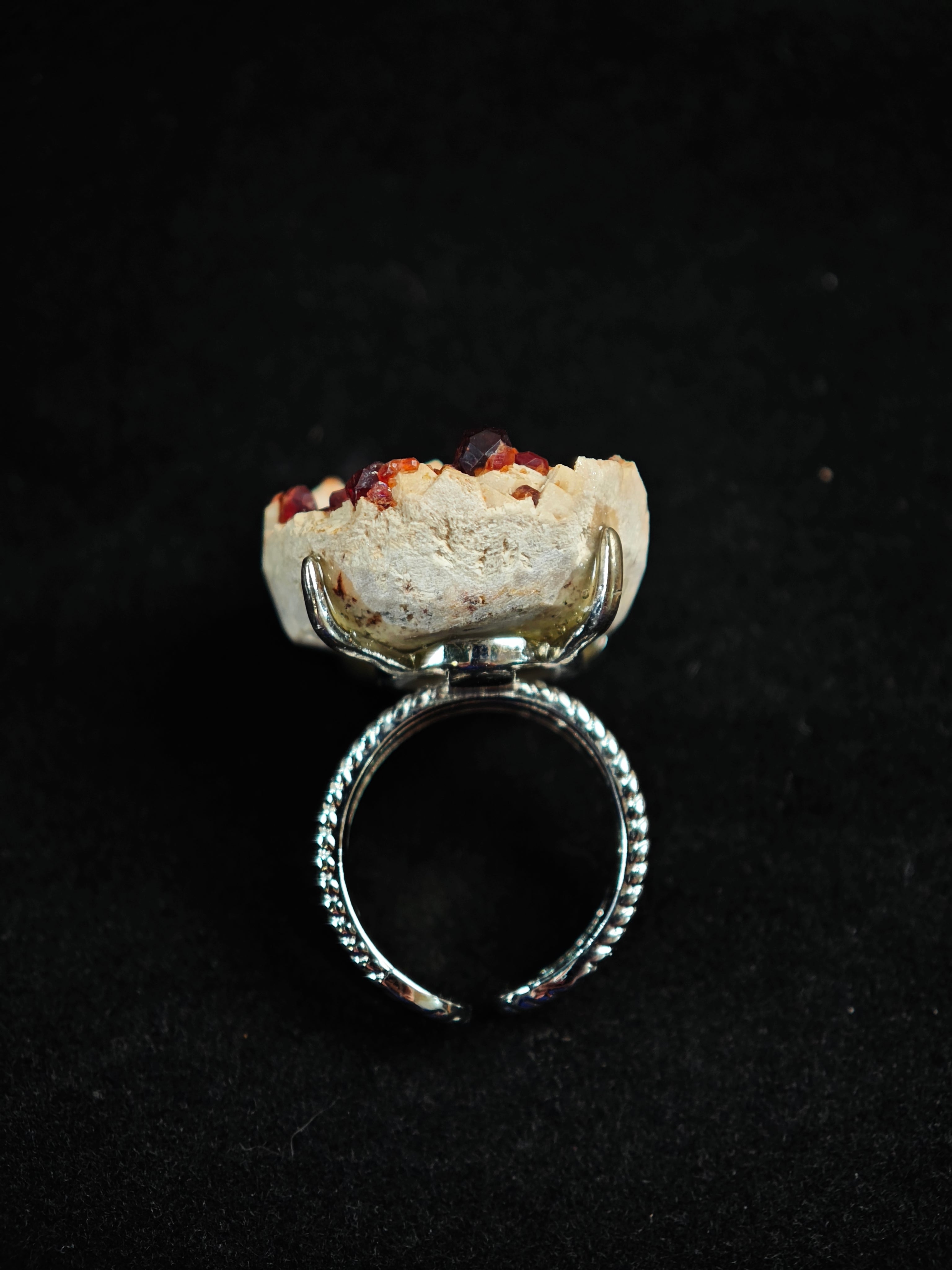 Garnet& Smoky Quartz Adjustable Ring - Natural Mineral - Solo Collection -015