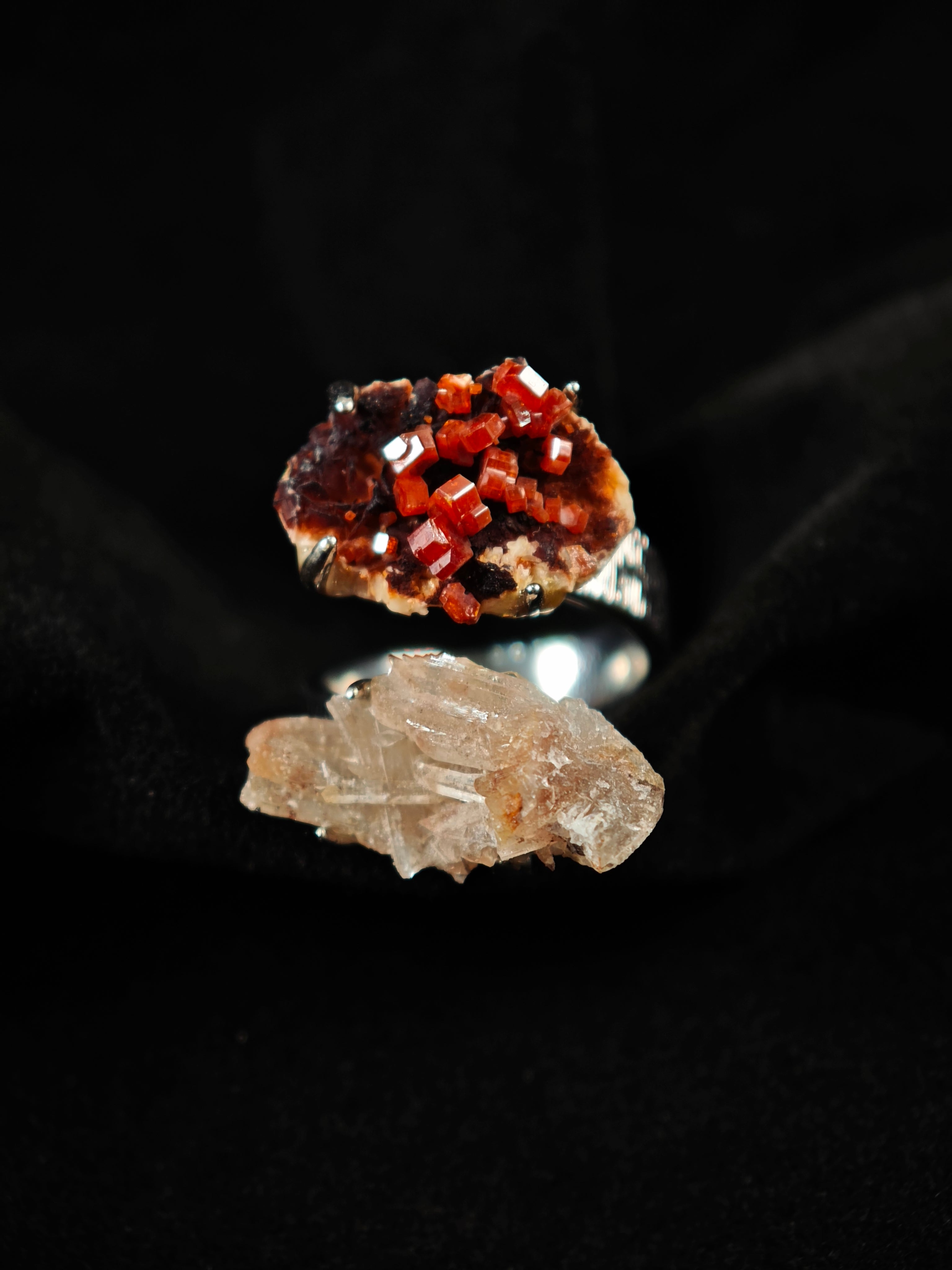 Garnet&Creedite Adjustable Ring - Natural Mineral - Duo Collection -017