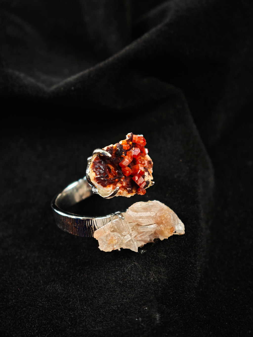 Garnet&Creedite Adjustable Ring - Natural Mineral - Duo Collection -017