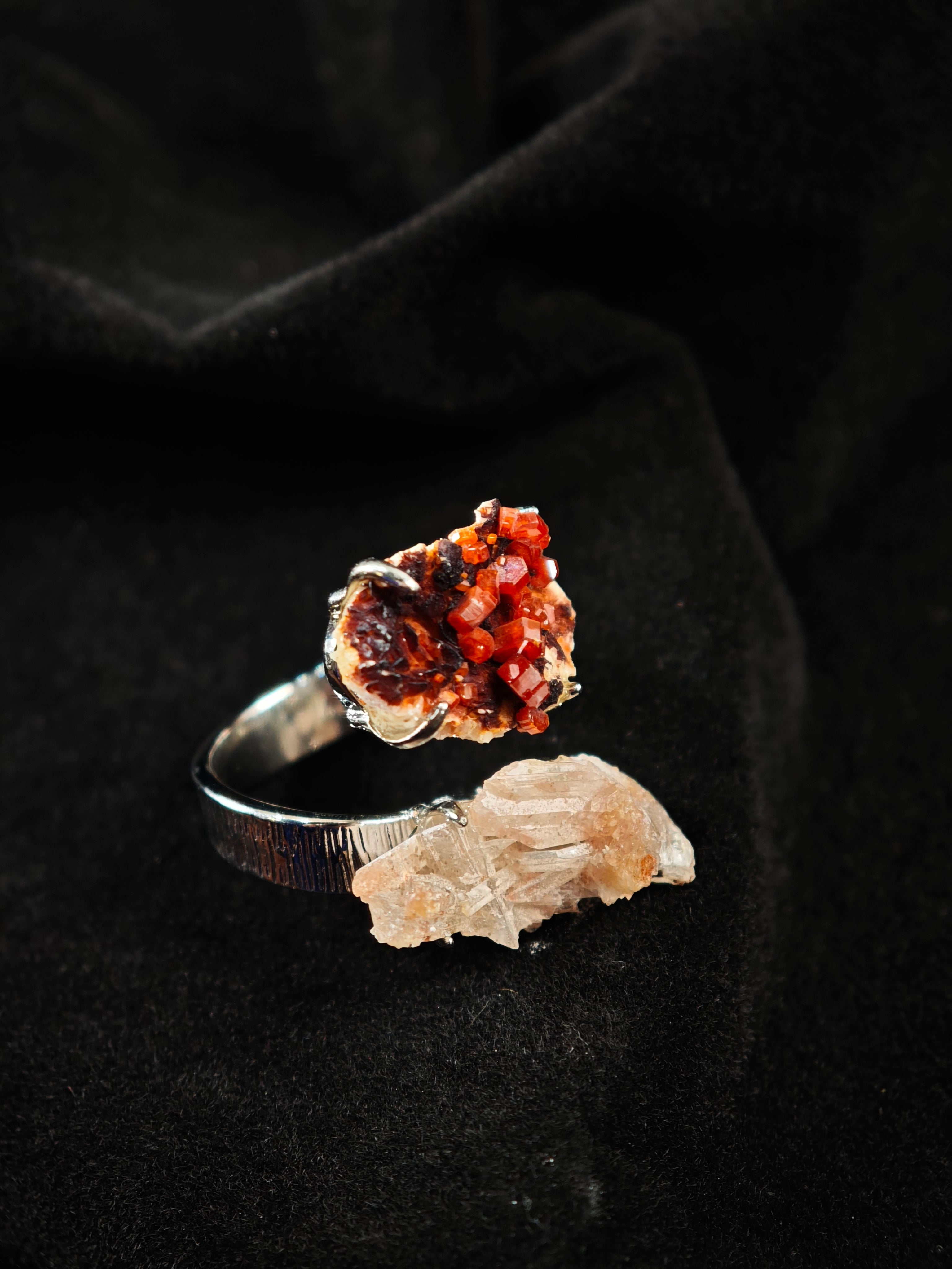 Garnet&Creedite Adjustable Ring - Natural Mineral - Duo Collection -017