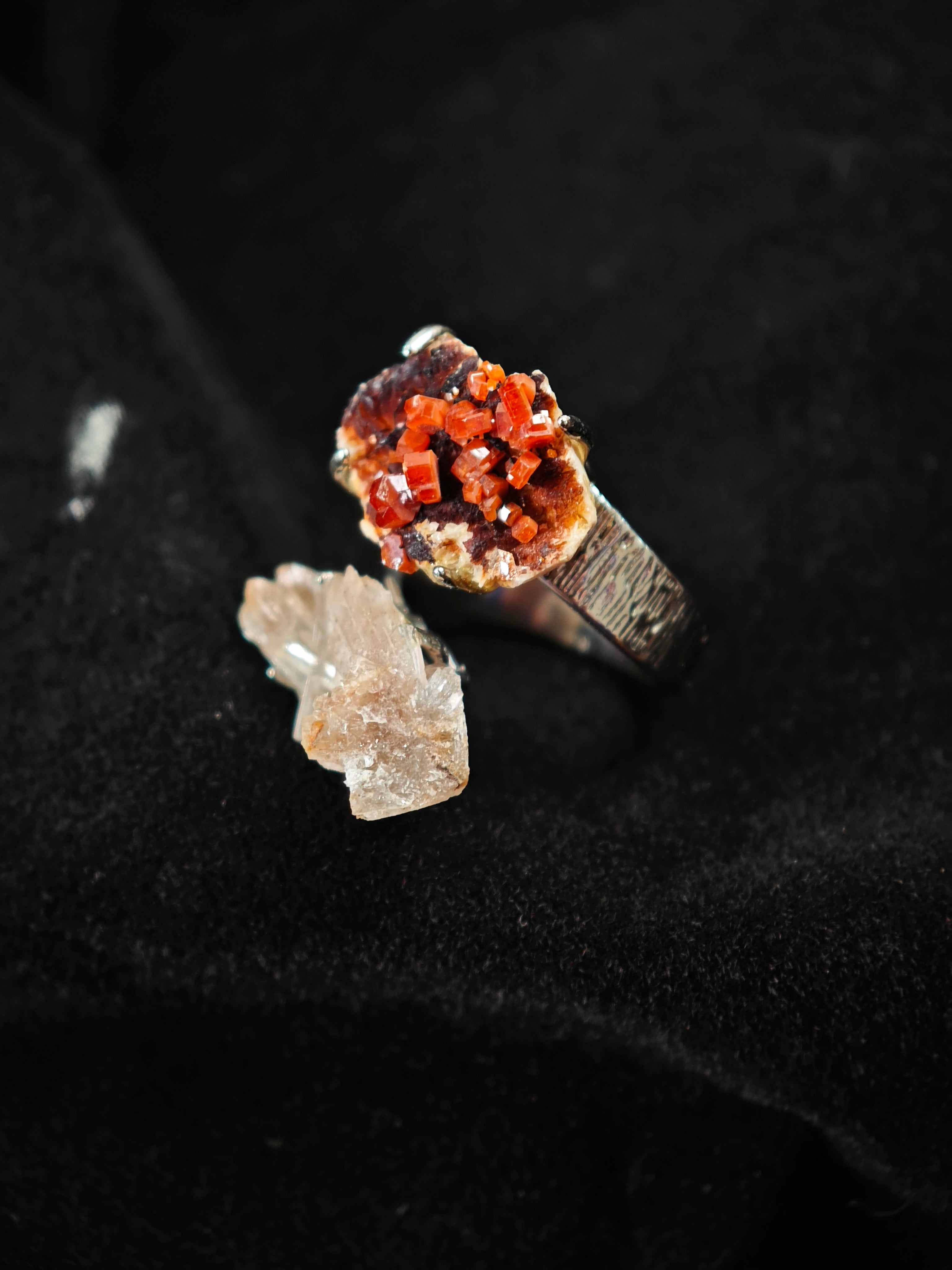 Garnet&Creedite Adjustable Ring - Natural Mineral - Duo Collection -017