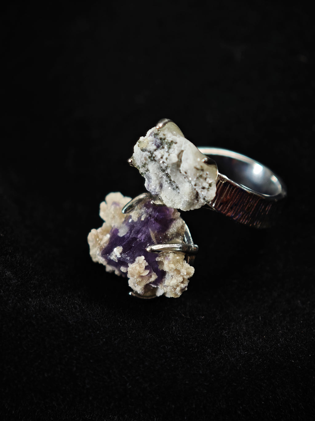 Phantom Fluorite&Pyrite Adjustable Ring - Natural Mineral - Duo Collection -018