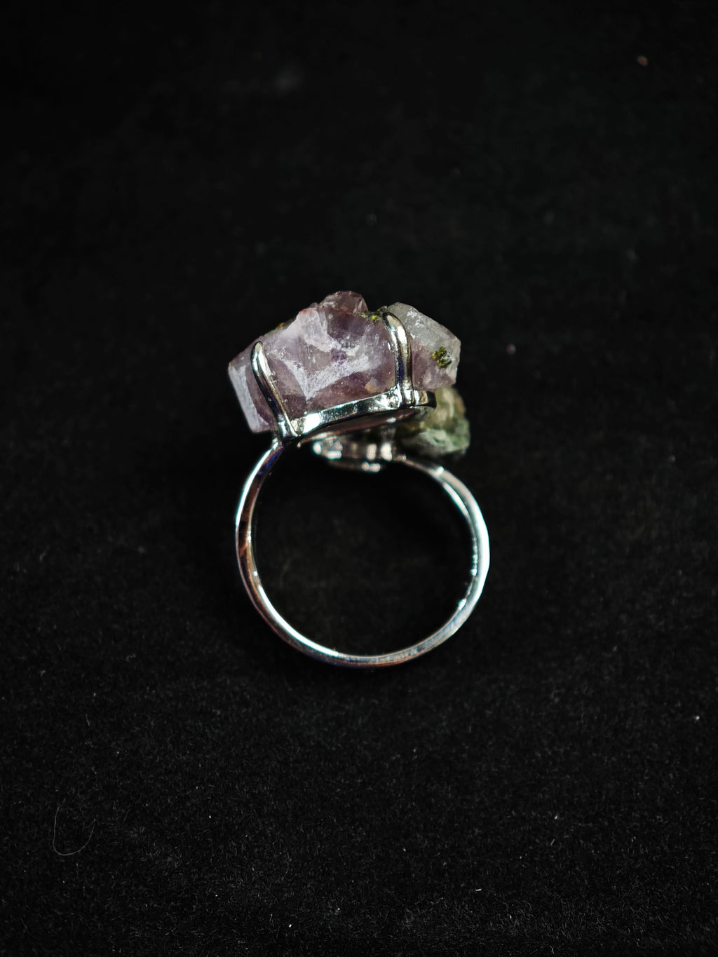 Garden Quartz&Prase Adjustable Ring - Natural Mineral - Duo Collection -020