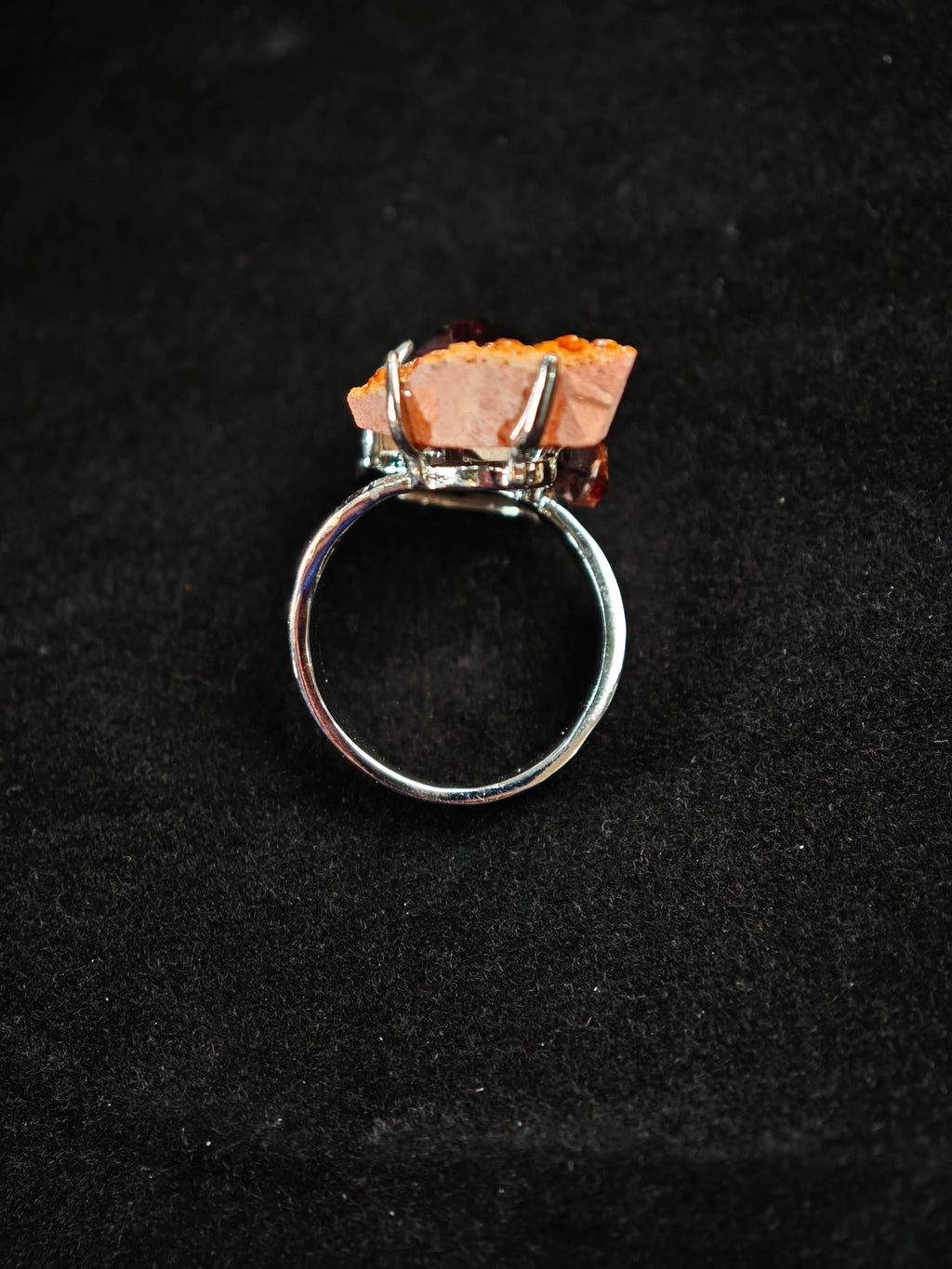 Garnet&Vanadinite Adjustable Ring - Natural Mineral - Duo Collection -021