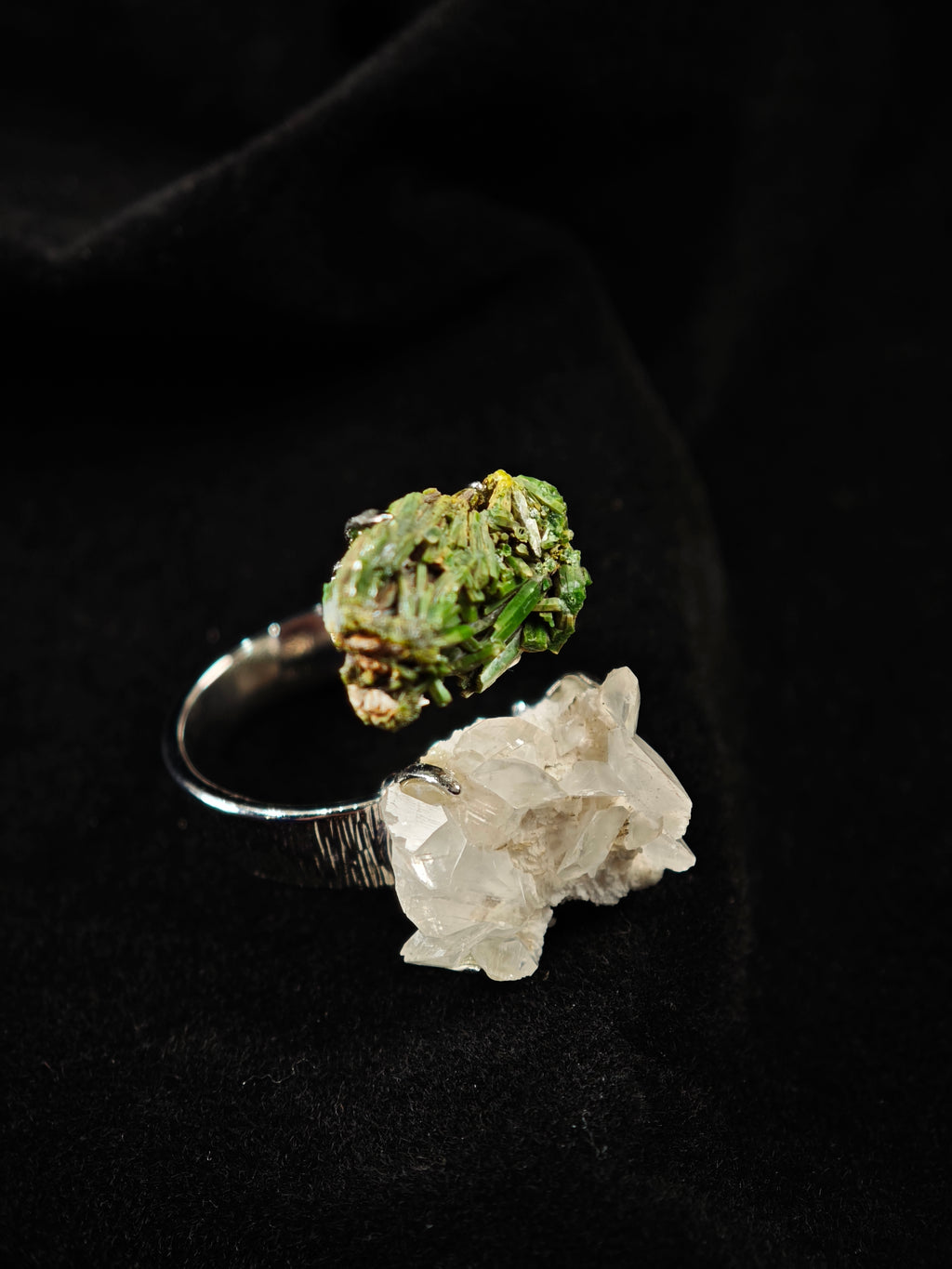 Pyromorphite&calcite Adjustable Ring - Natural Mineral - Duo Collection -022