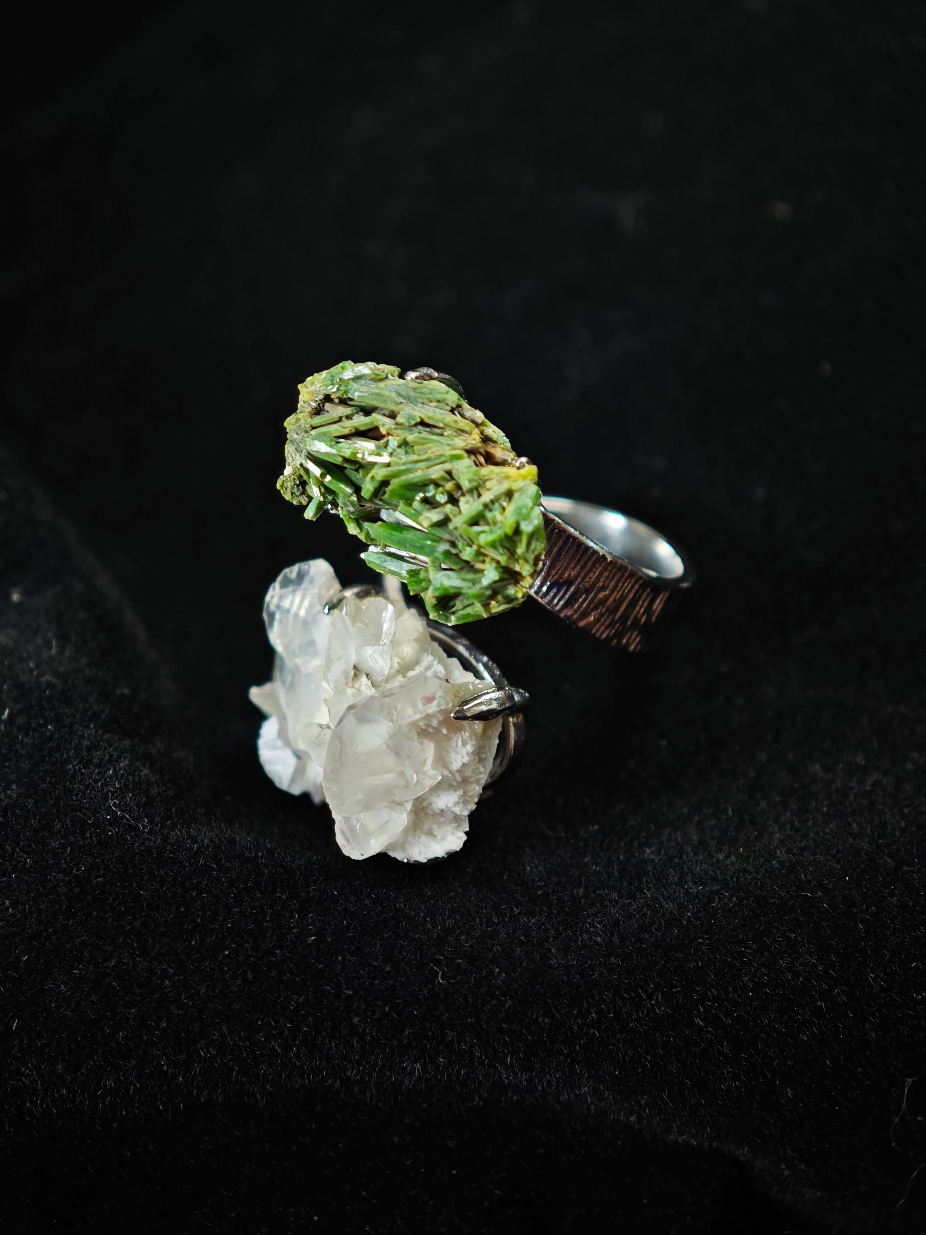 Pyromorphite&calcite Adjustable Ring - Natural Mineral - Duo Collection -022