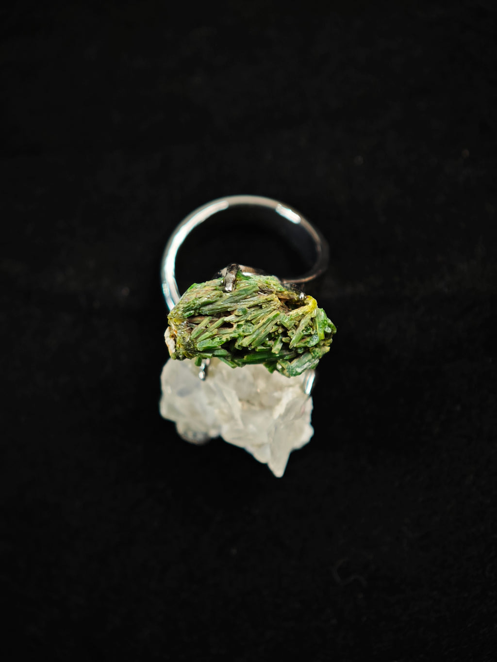 Pyromorphite&calcite Adjustable Ring - Natural Mineral - Duo Collection -022