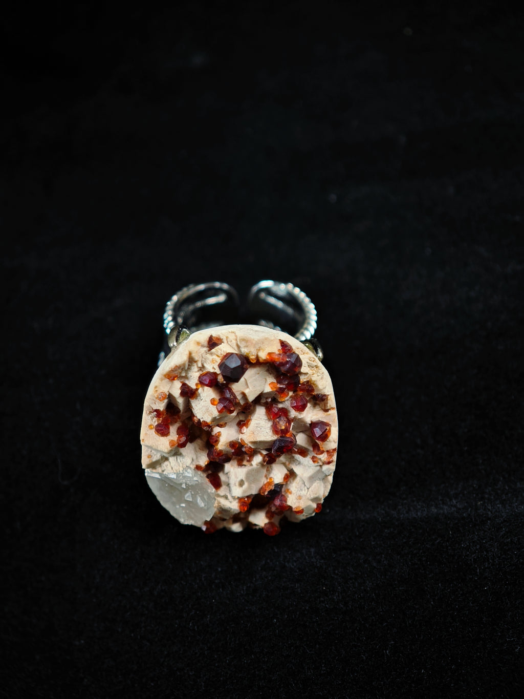 Garnet& Smoky Quartz Adjustable Ring - Natural Mineral - Solo Collection -015