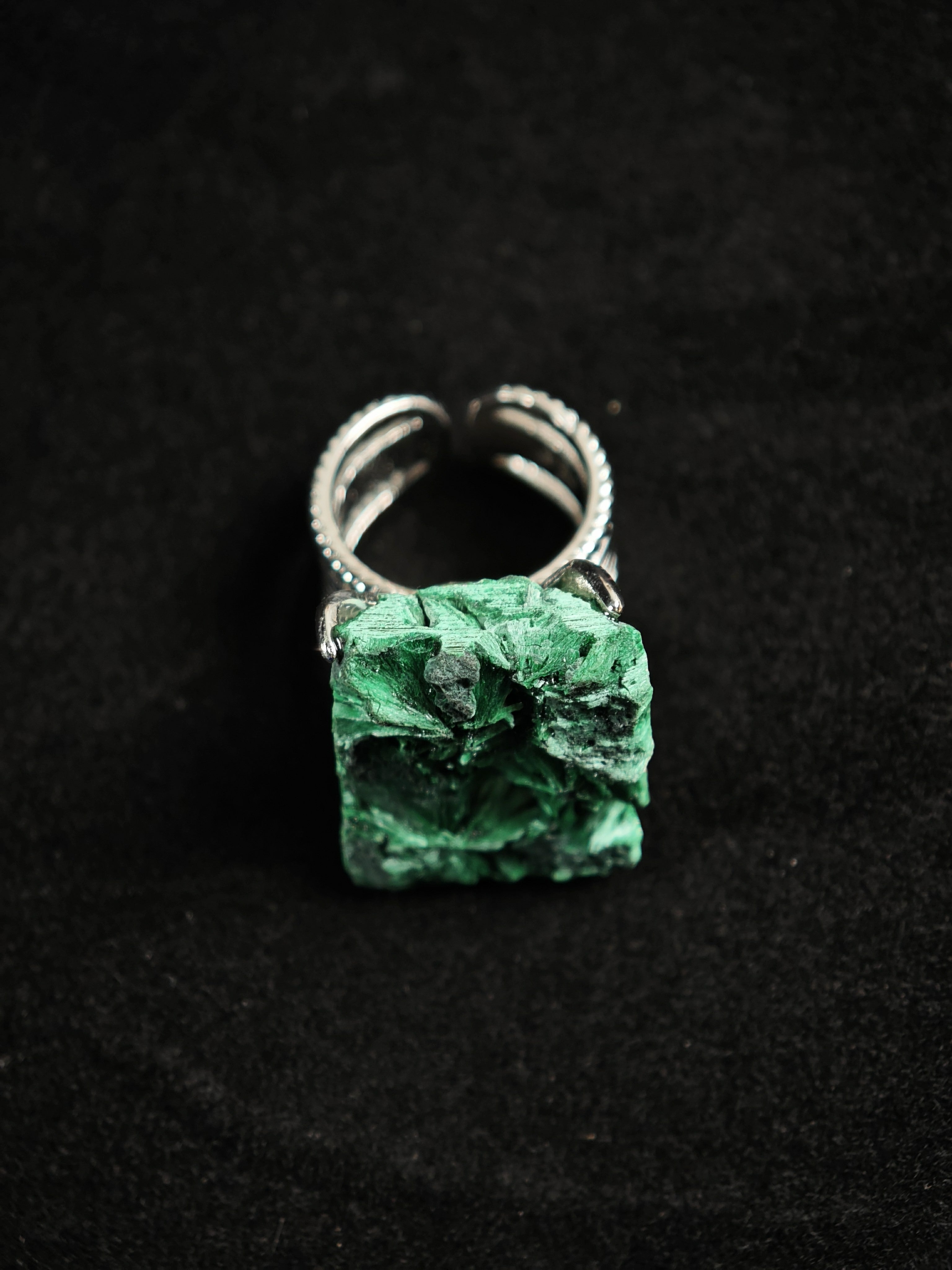 Malachite Adjustable Ring - Natural Mineral - Solo Collection -025