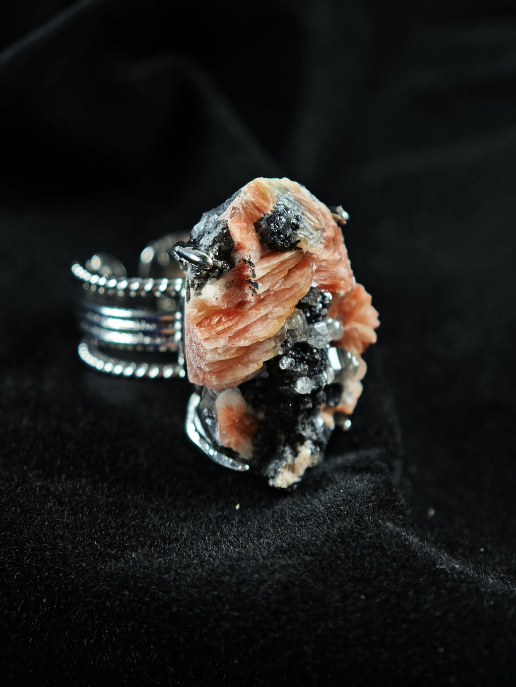 Barite&Cerussite Adjustable Ring - Natural Mineral - Solo Collection -026