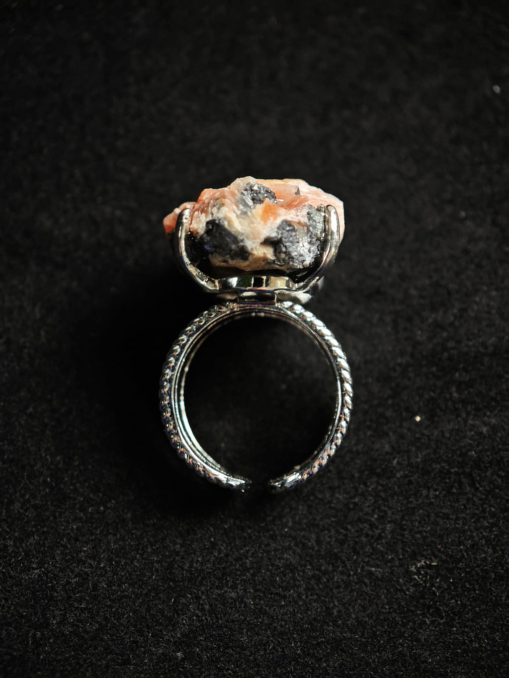 Barite&Cerussite Adjustable Ring - Natural Mineral - Solo Collection -026
