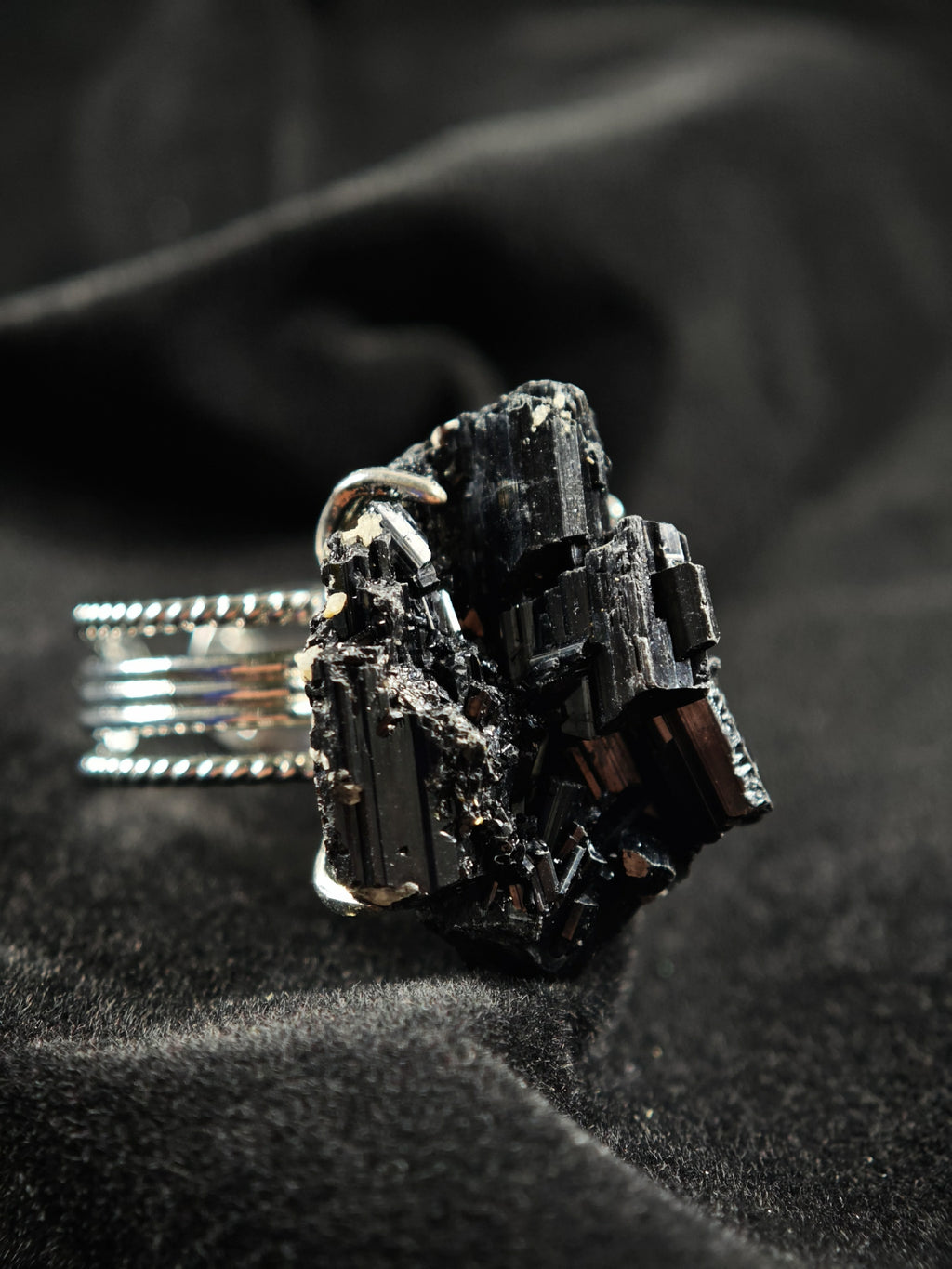 Schorl Adjustable Ring - Natural Mineral - Solo Collection -027