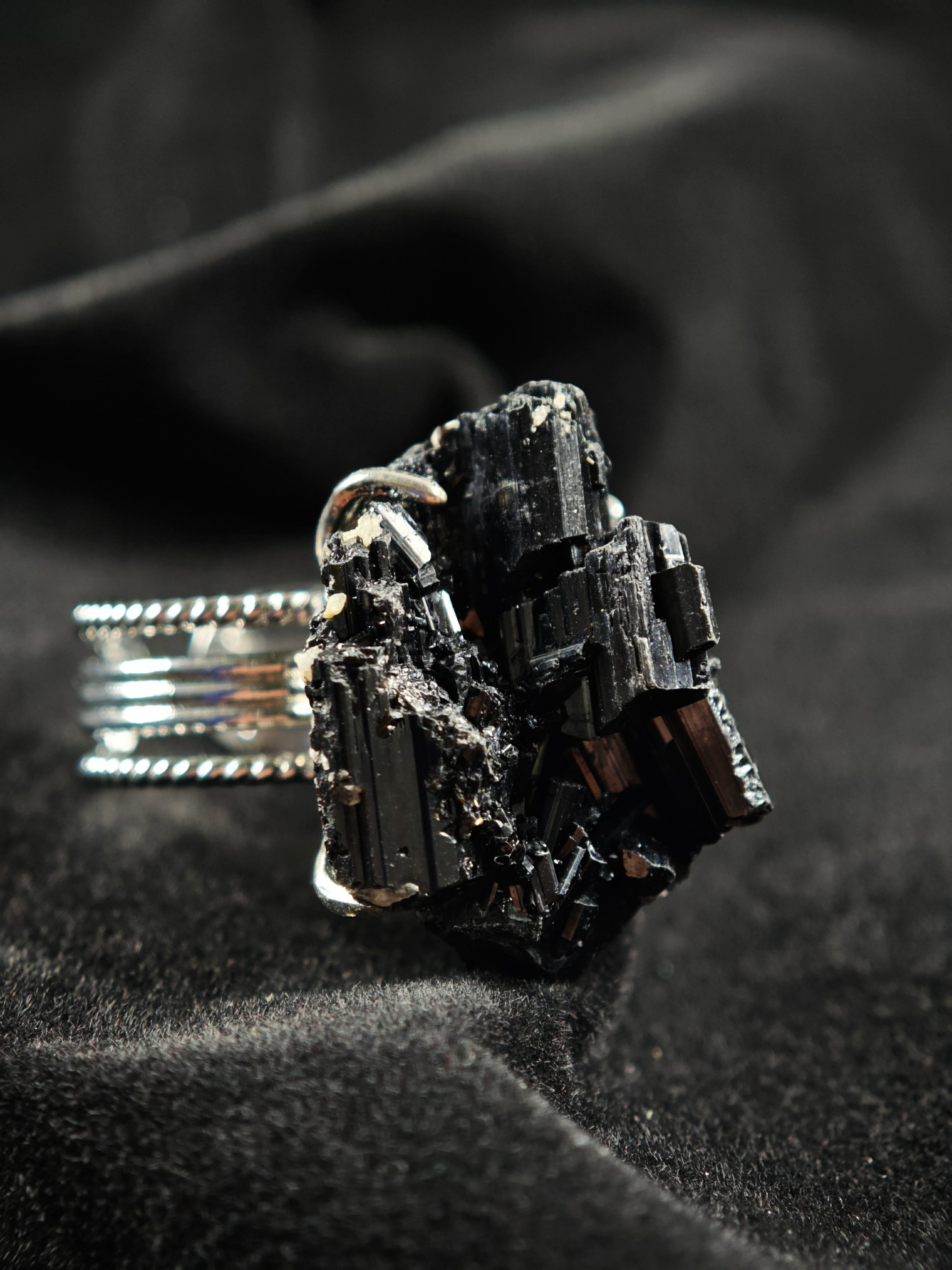 Schorl Adjustable Ring - Natural Mineral - Solo Collection -027
