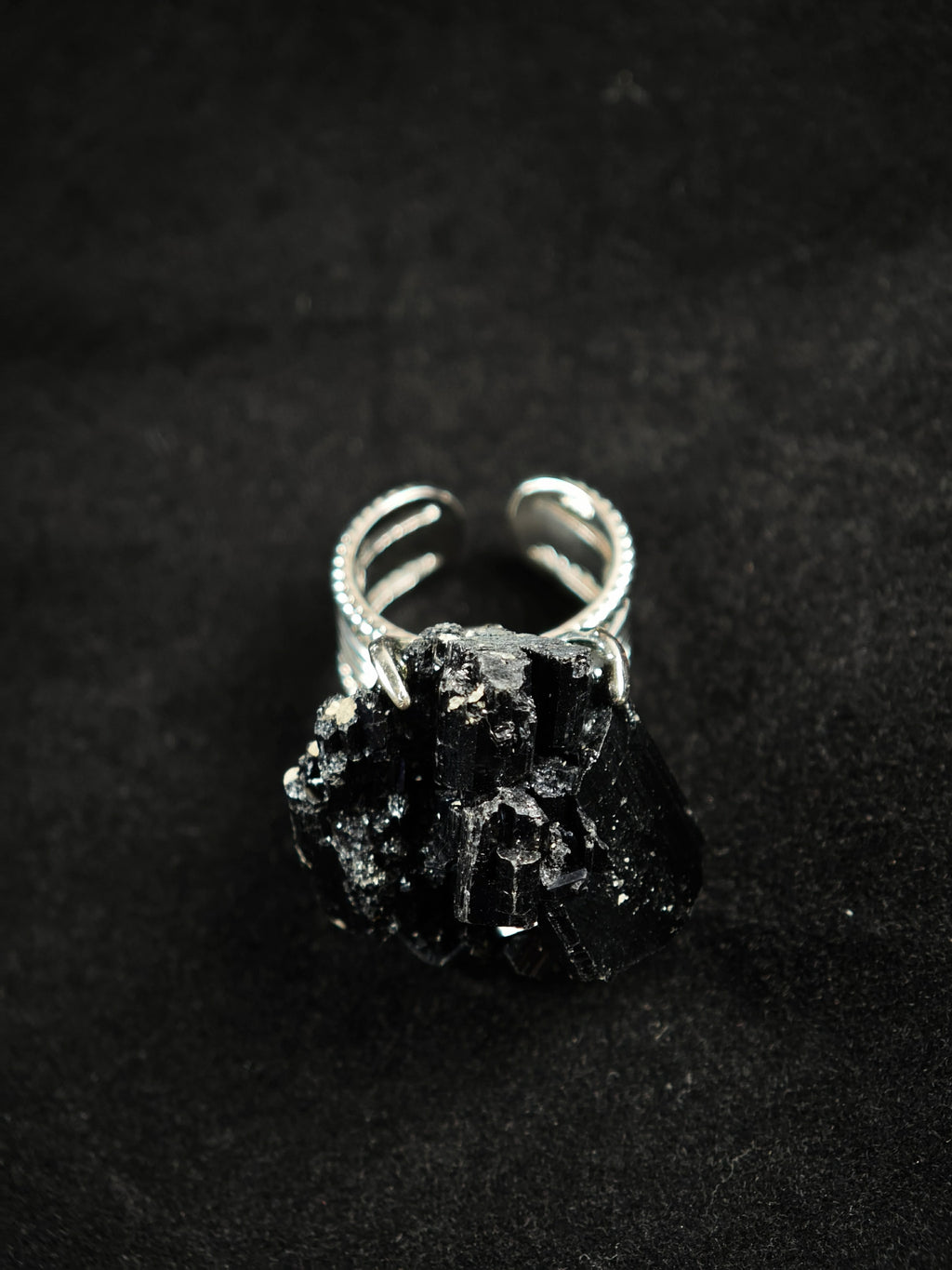 Schorl Adjustable Ring - Natural Mineral - Solo Collection -027
