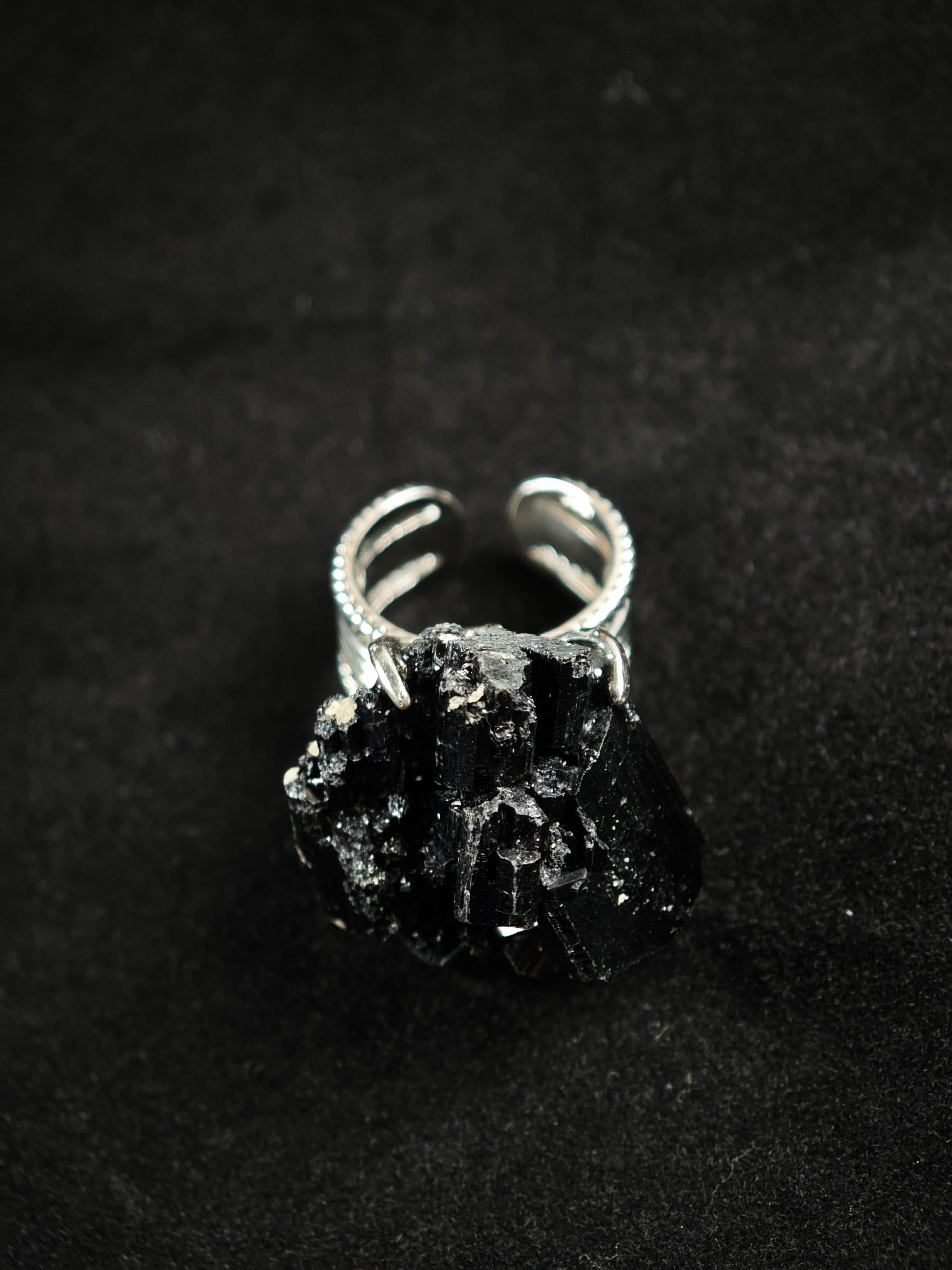 Schorl Adjustable Ring - Natural Mineral - Solo Collection -027