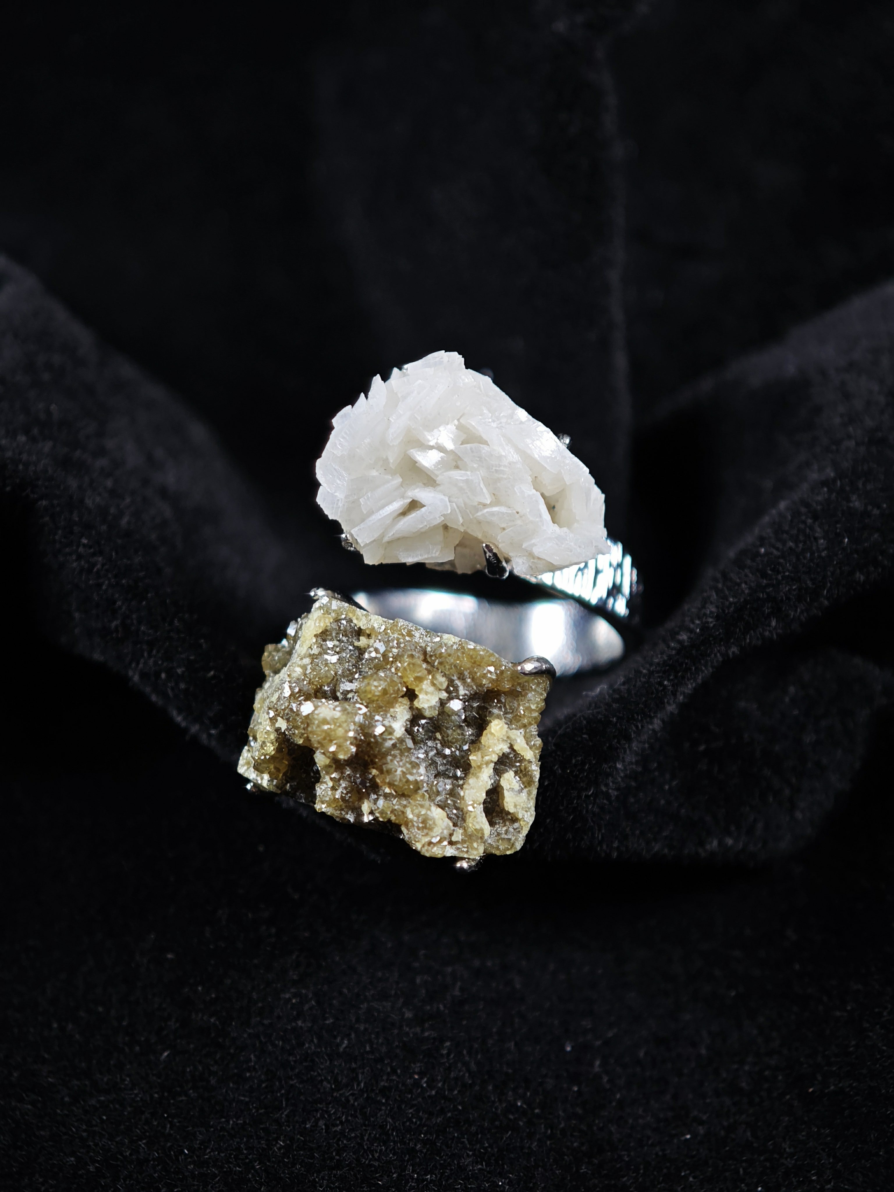 Andradite&calcite Adjustable Ring - Natural Mineral - Duo Collection -029