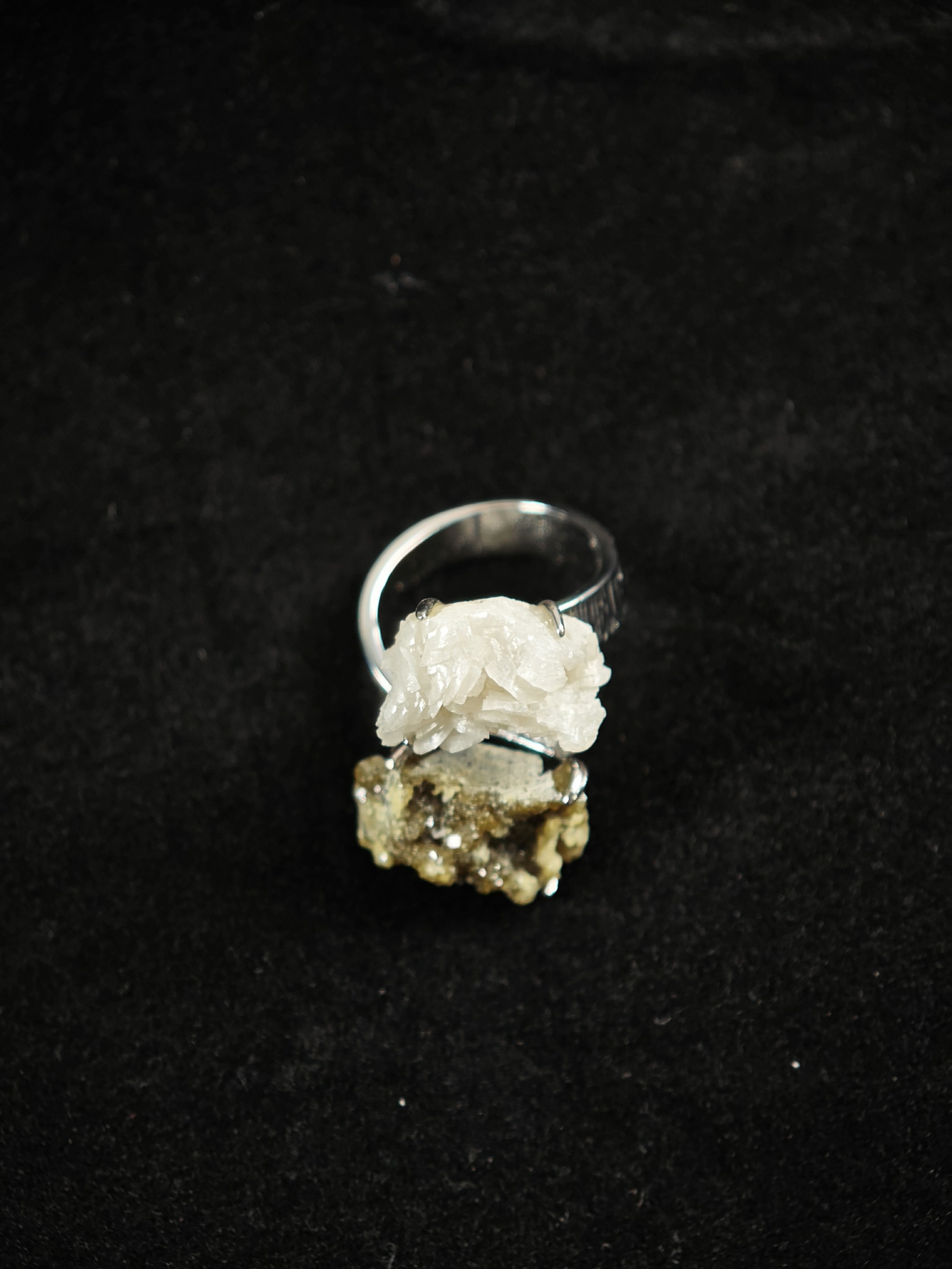 Andradite&calcite Adjustable Ring - Natural Mineral - Duo Collection -029