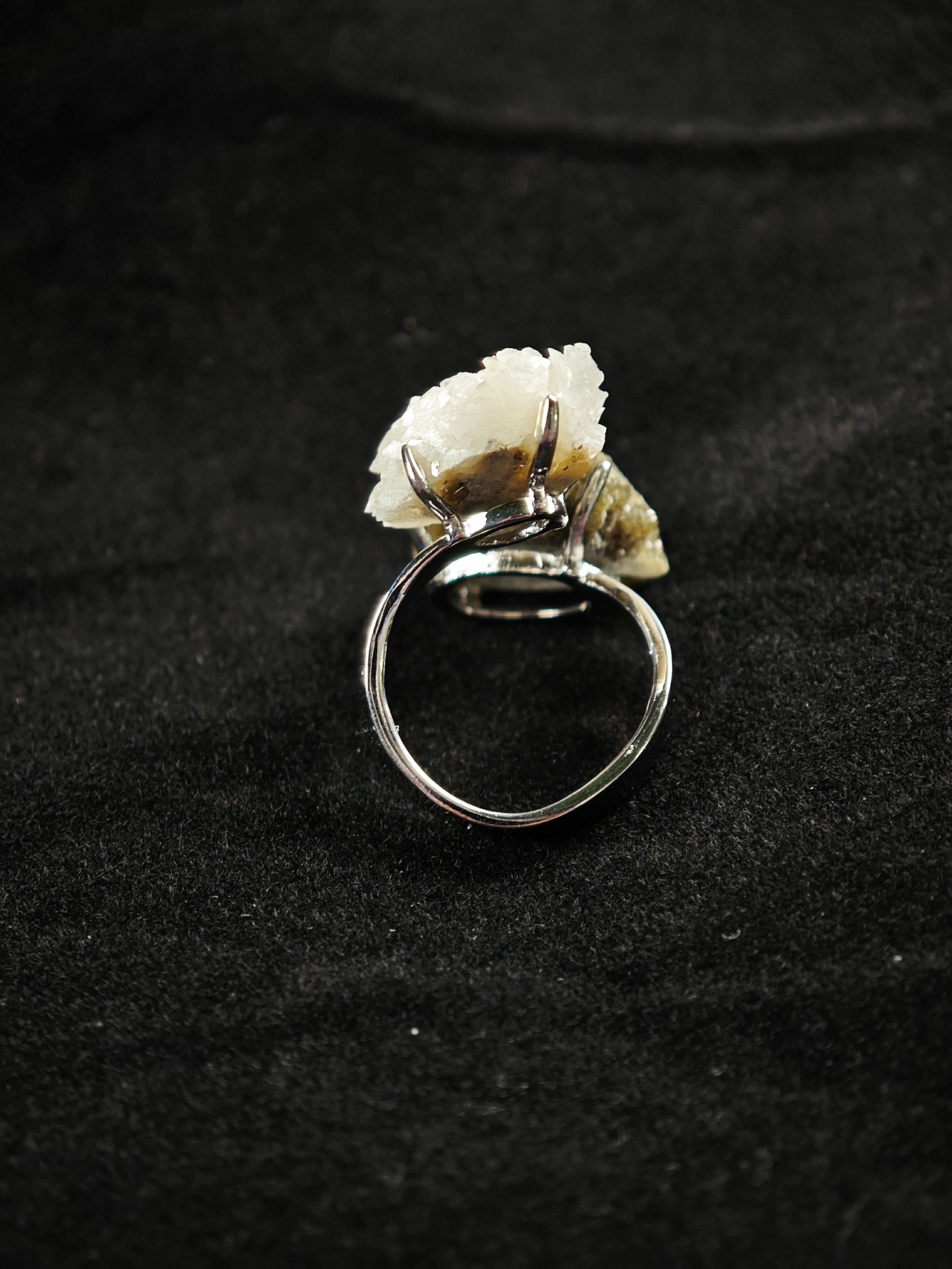 Andradite&calcite Adjustable Ring - Natural Mineral - Duo Collection -029