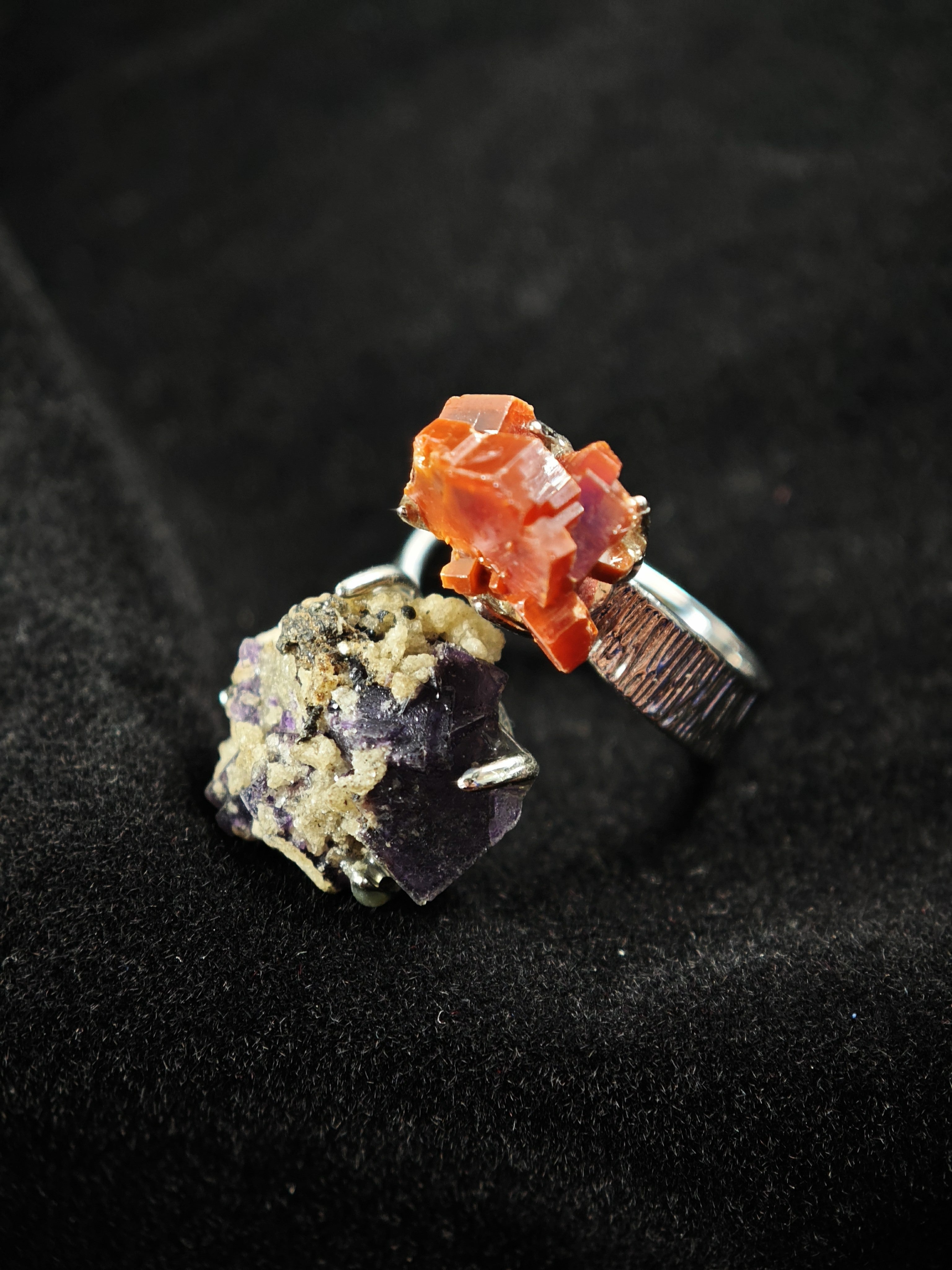 Phantom Fluorite&Vanadinite Adjustable Ring - Natural Mineral - Duo Collection -030