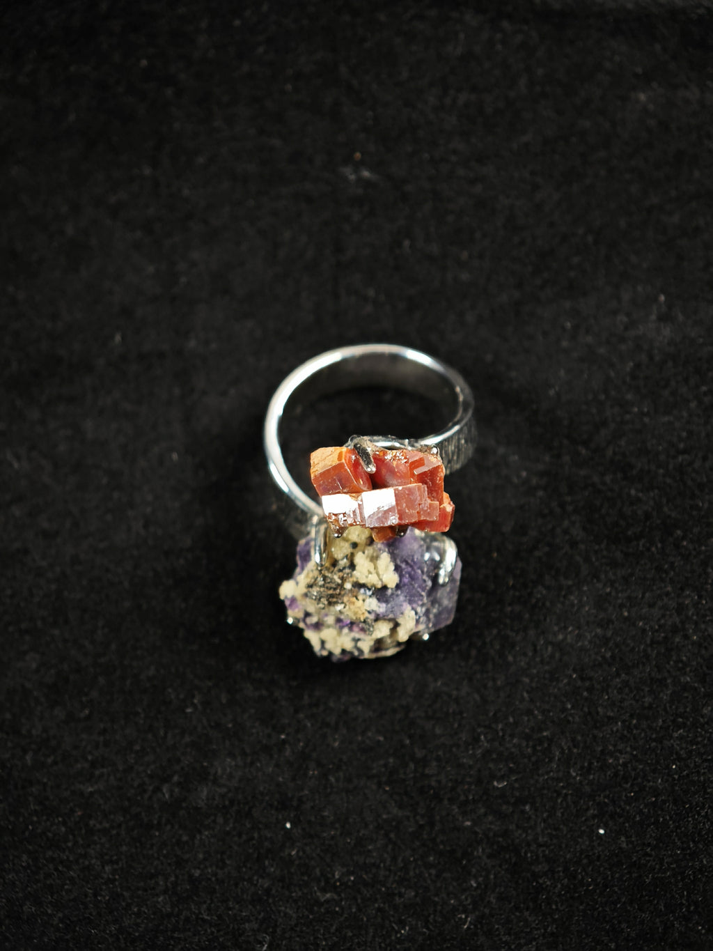 Phantom Fluorite&Vanadinite Adjustable Ring - Natural Mineral - Duo Collection -030