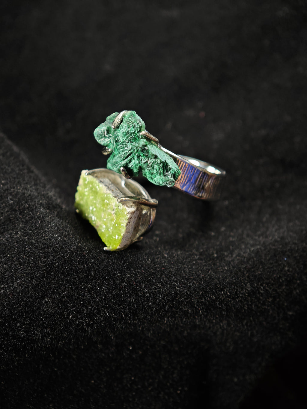 Malachite&Pyromorphite Adjustable Ring - Natural Mineral - Duo Collection -031