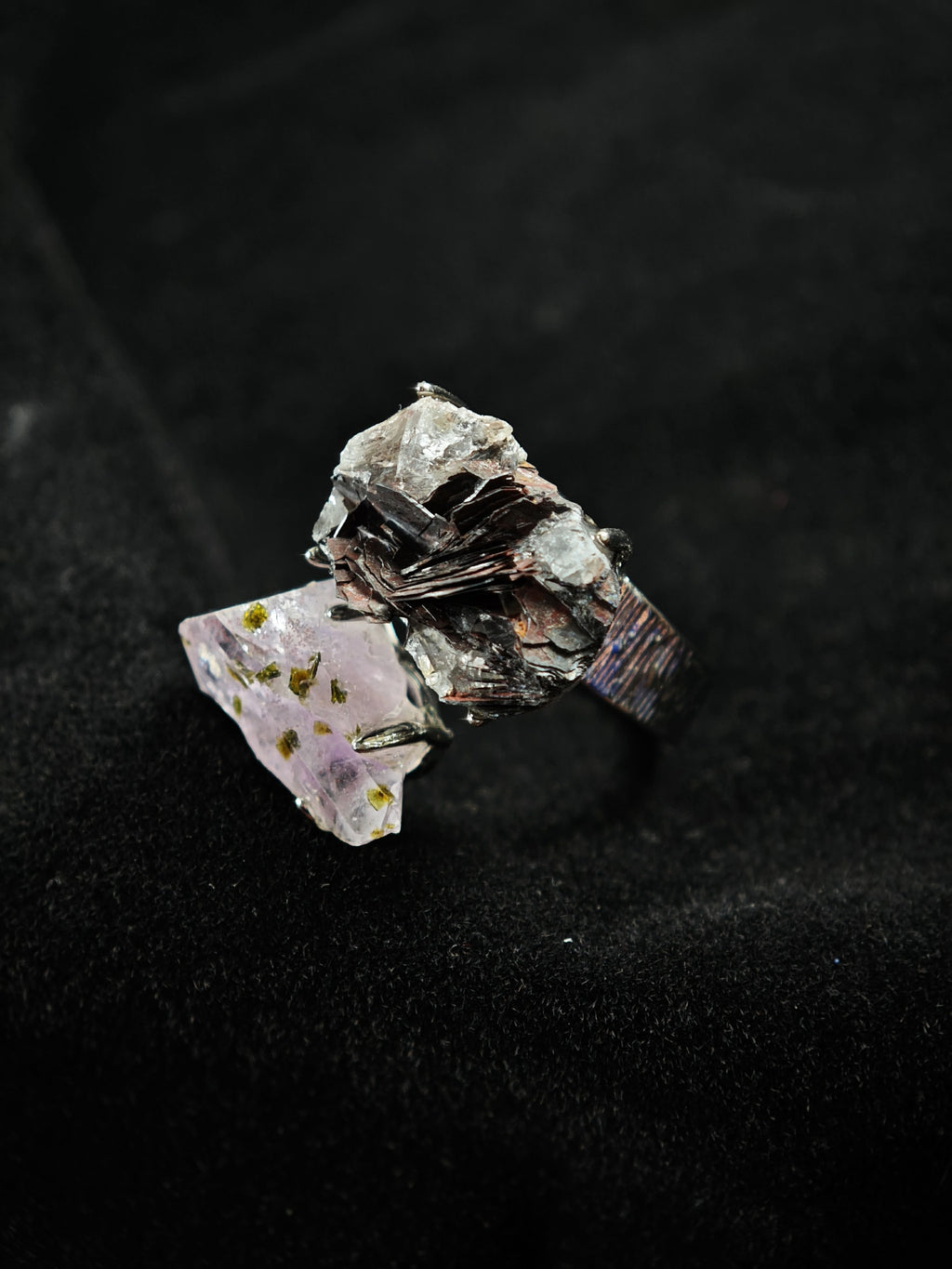 Garden Quartz&specular Adjustable Ring - Natural Mineral - Duo Collection -033