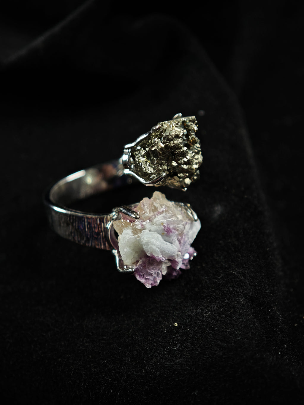 Chalcopyrite&Phosphosiderite Adjustable Ring - Natural Mineral - Duo Collection -034