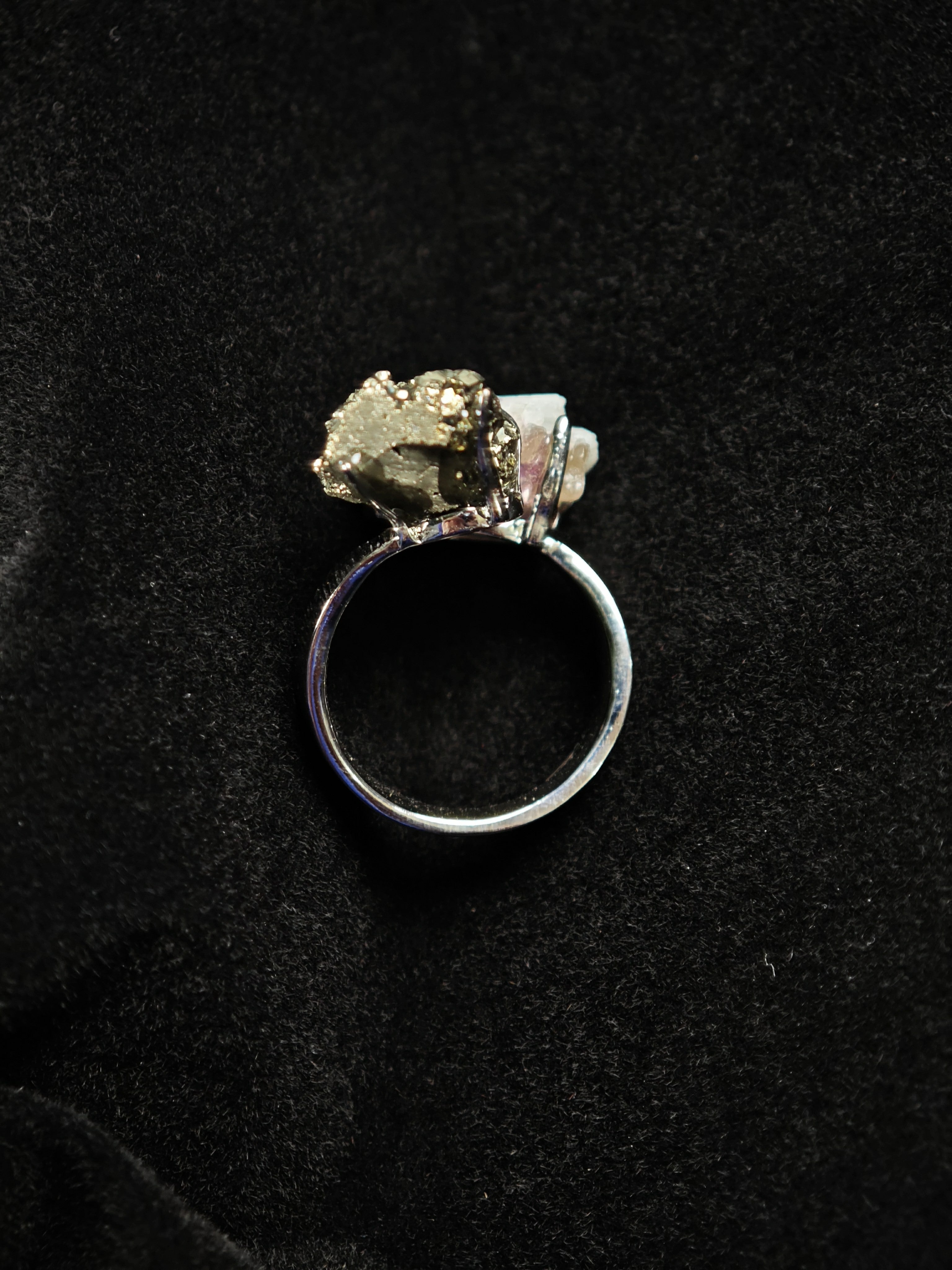 Chalcopyrite&Phosphosiderite Adjustable Ring - Natural Mineral - Duo Collection -034