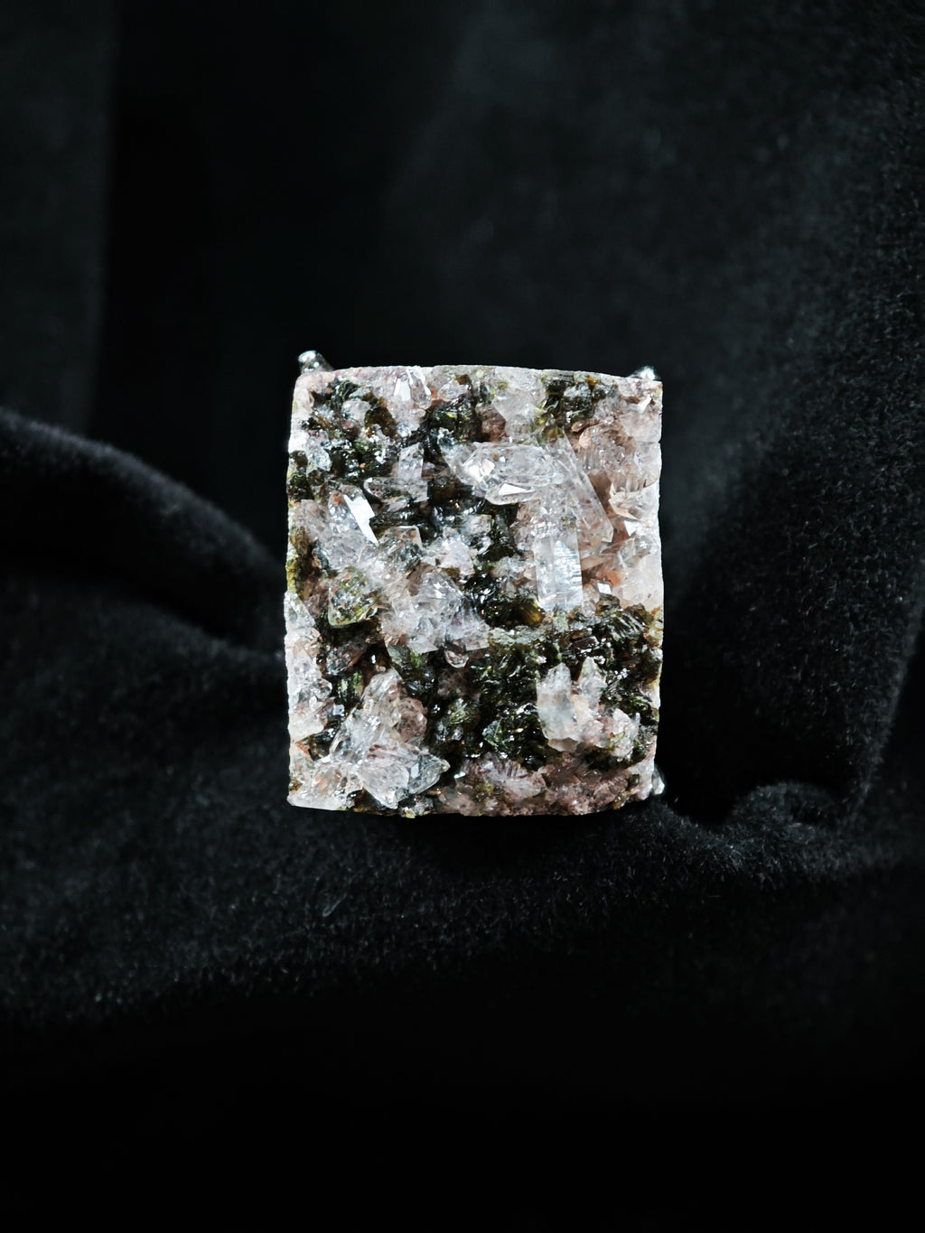 Epidote&Crystal Adjustable Ring - Natural Mineral - Solo Collection -038