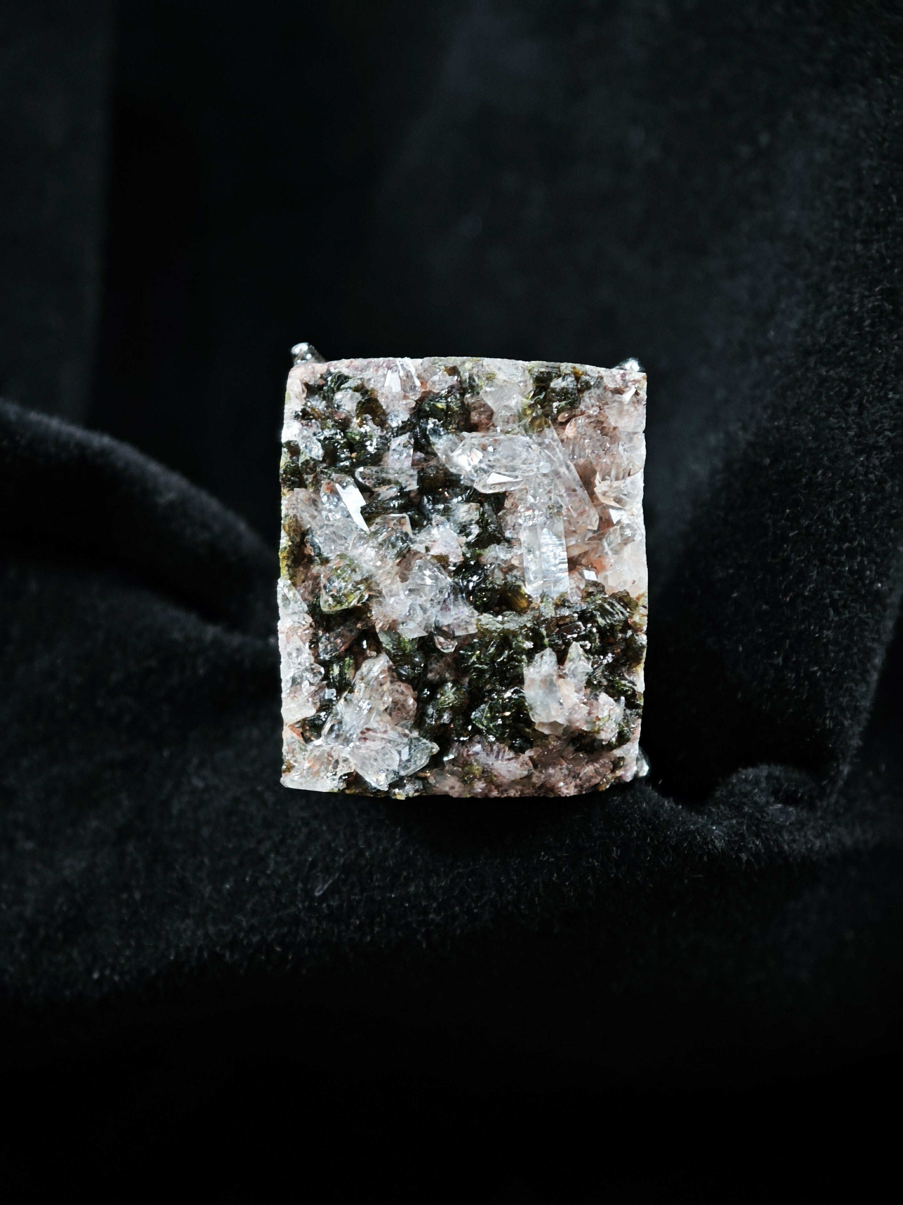 Epidote&Crystal Adjustable Ring - Natural Mineral - Solo Collection -038