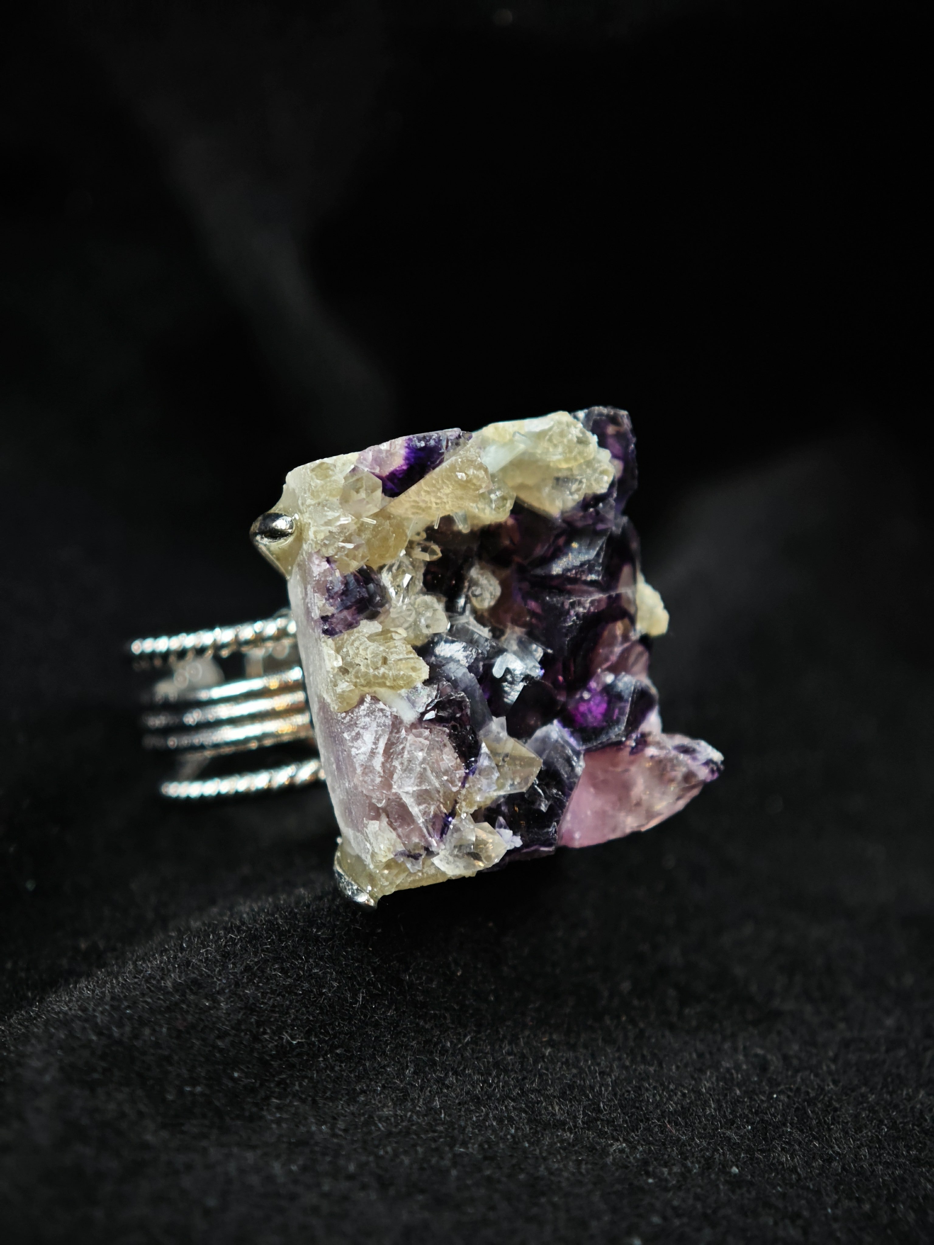 Phantom Fluorite Adjustable Ring - Natural Mineral - Solo Collection -041