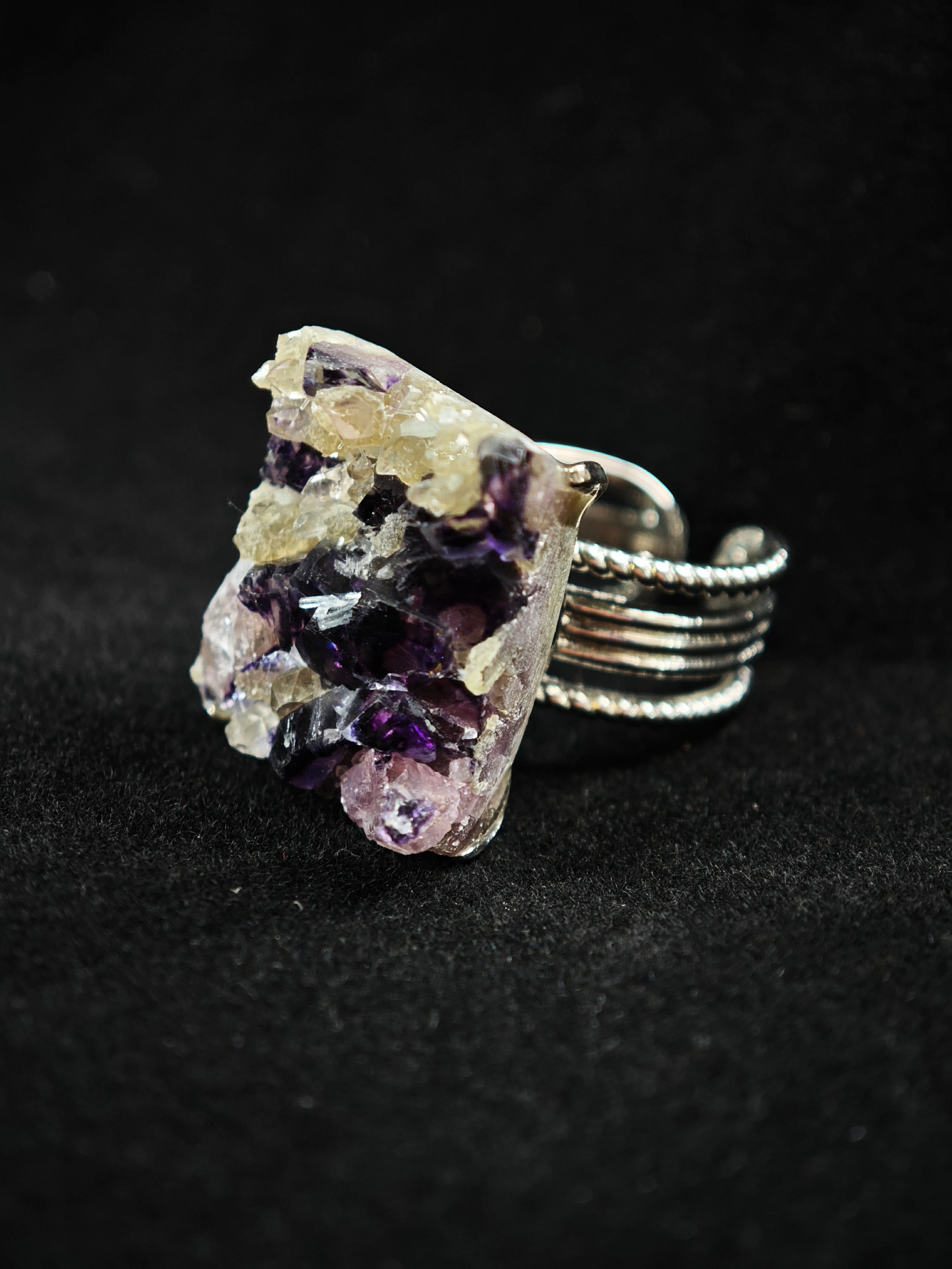 Phantom Fluorite Adjustable Ring - Natural Mineral - Solo Collection -041