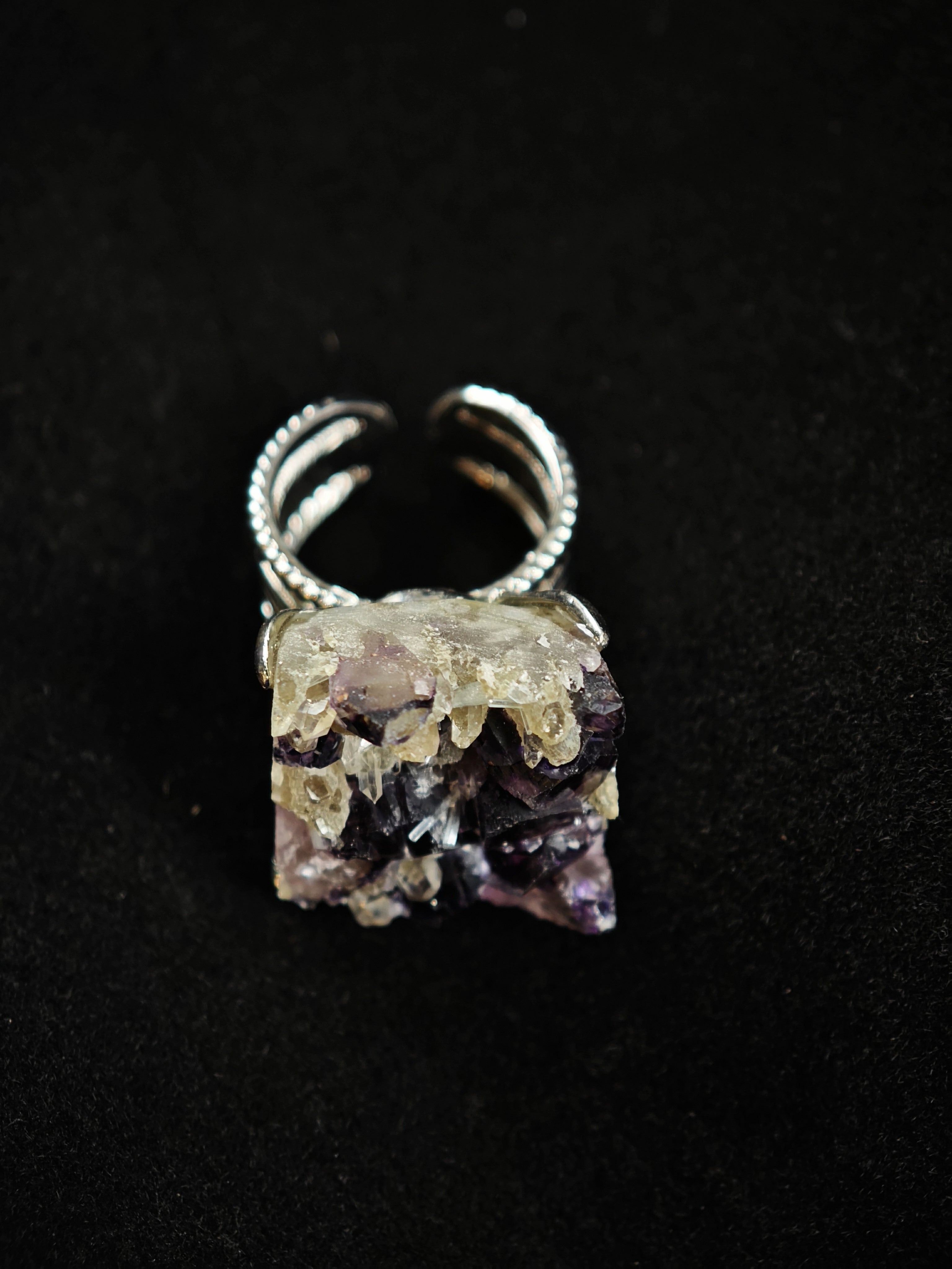 Phantom Fluorite Adjustable Ring - Natural Mineral - Solo Collection -041