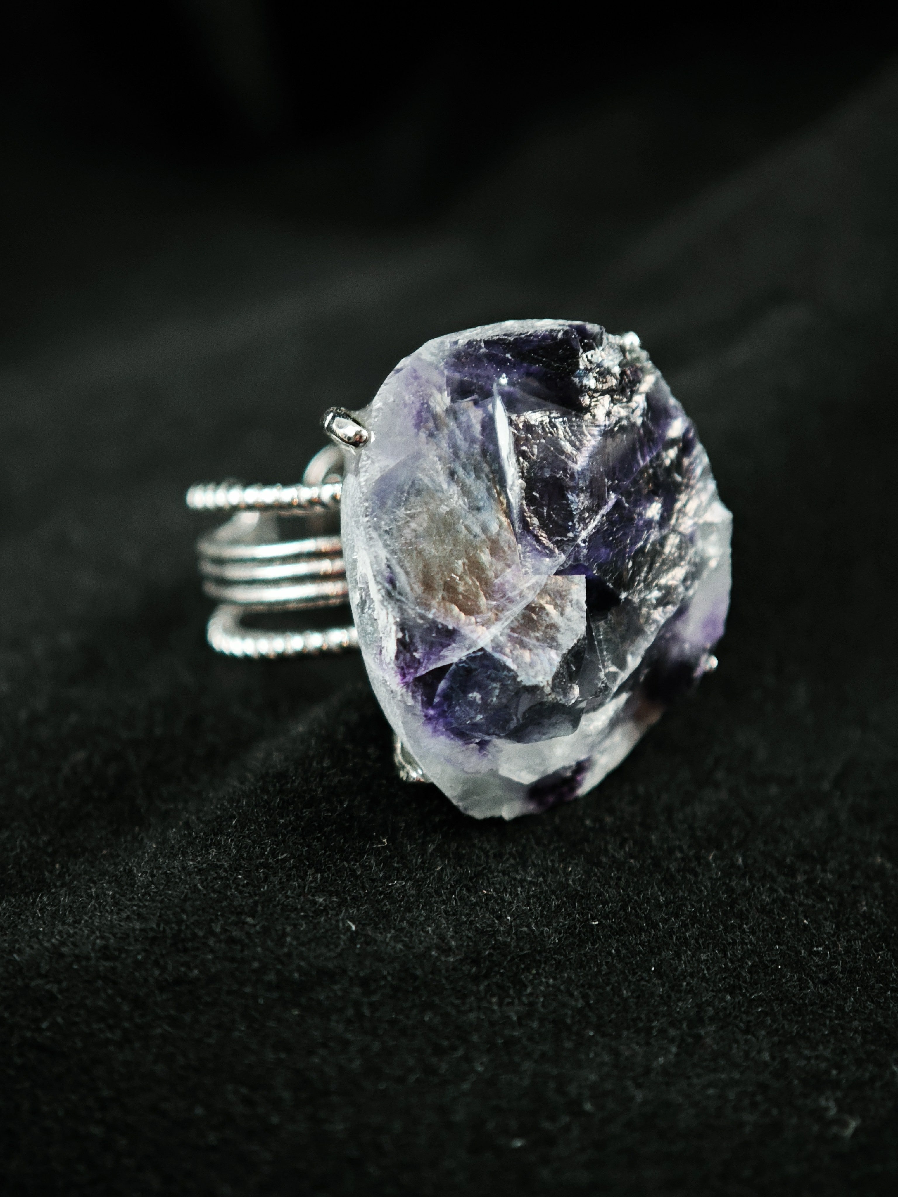 Phantom Fluorite Adjustable Ring - Natural Mineral - Solo Collection -042