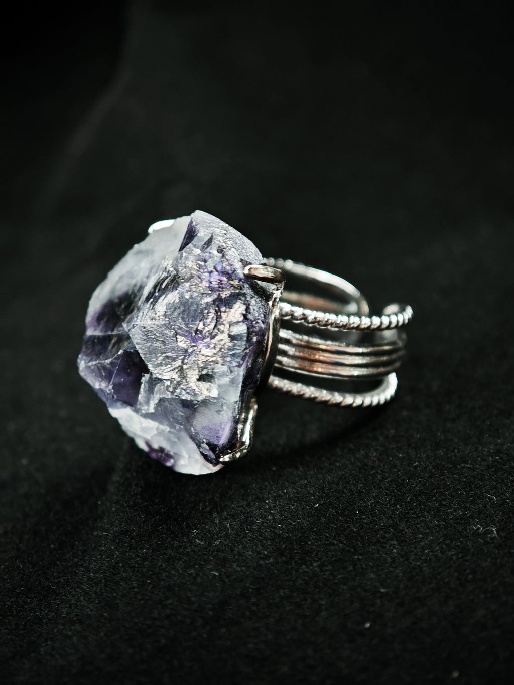 Phantom Fluorite Adjustable Ring - Natural Mineral - Solo Collection -042
