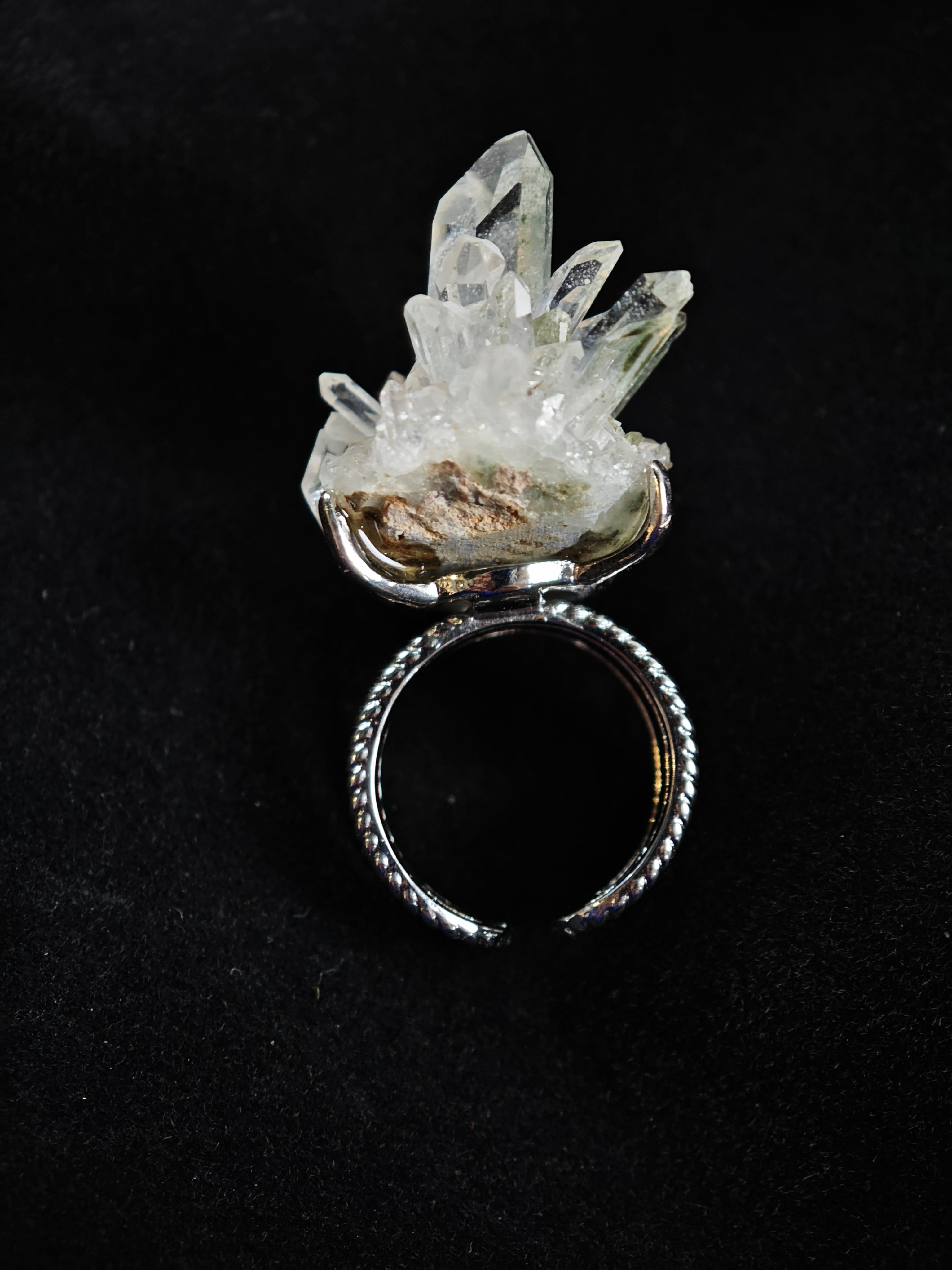 Crystal&Prase Adjustable Ring - Natural Mineral - Solo Collection -044